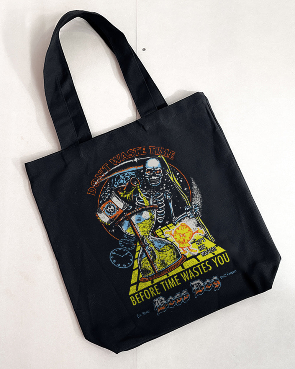 Wasted Time Tote Bag Australia Online #colour_black