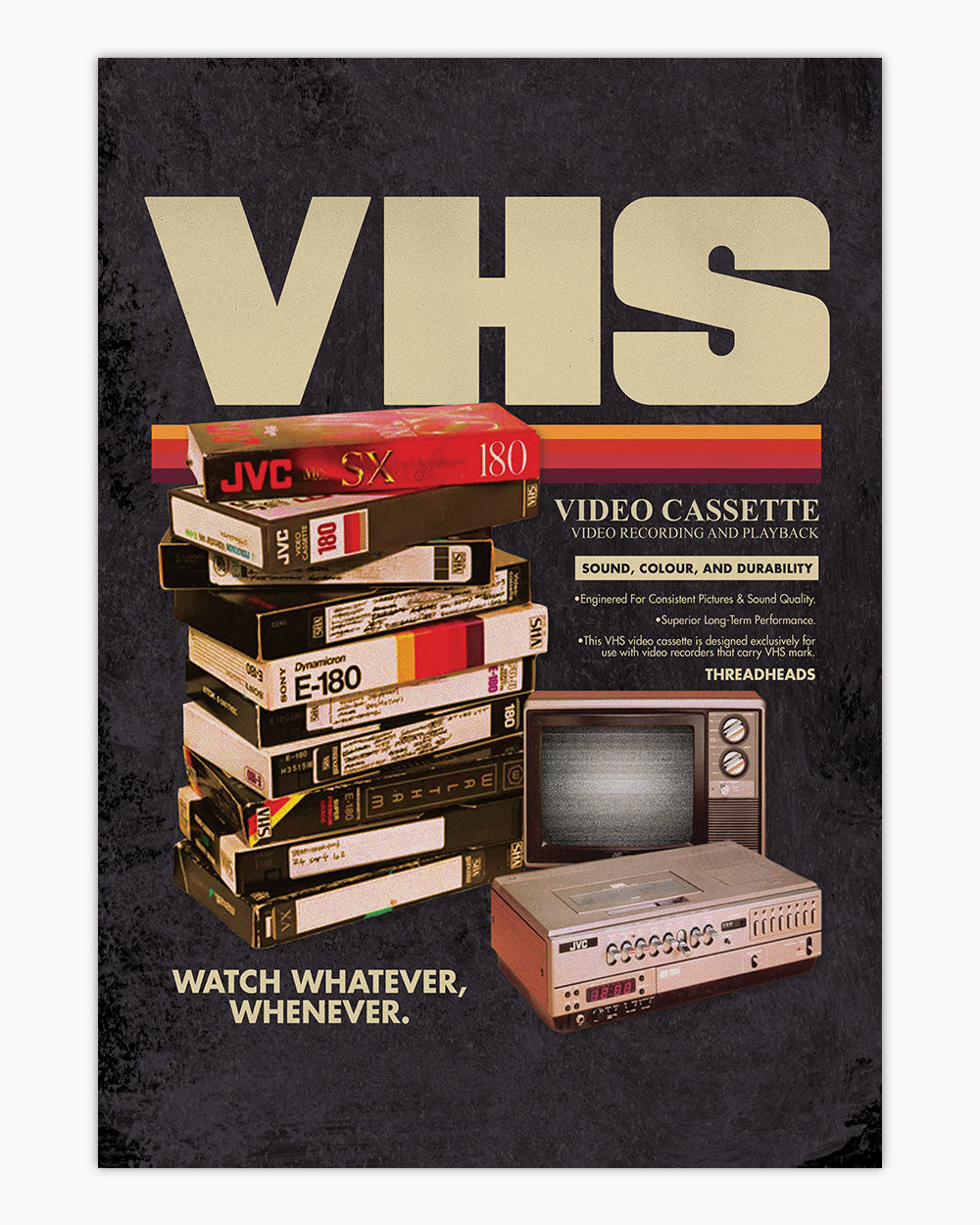 Vintage VHS Tapes Art Print #colour_Black