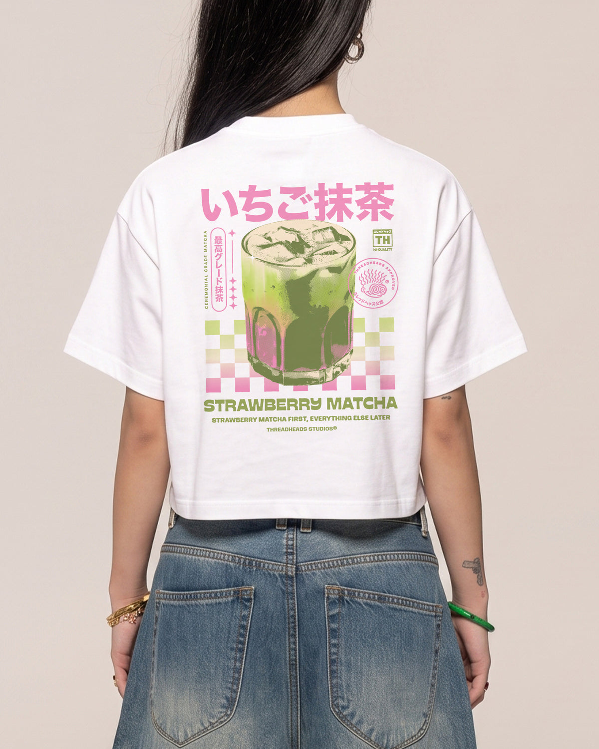 Strawberry Matcha White Crop Tee