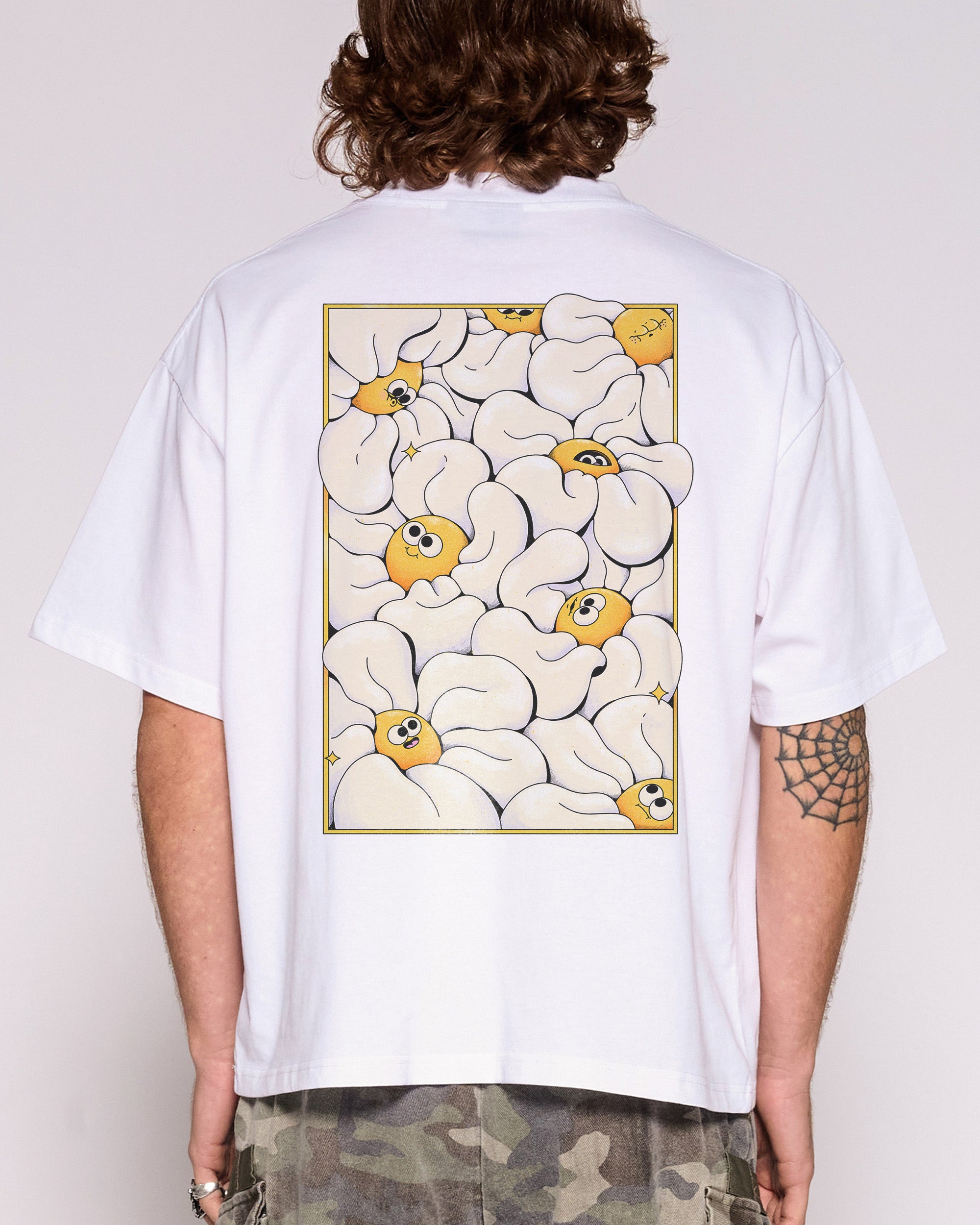 Among the Daisies White Oversized Crop Tee