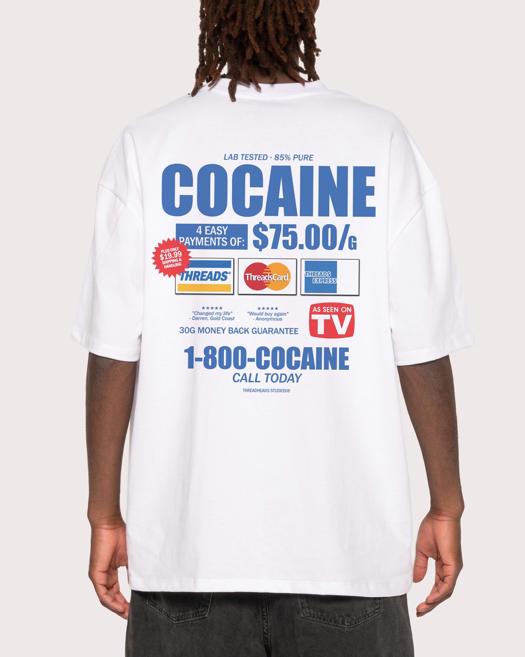 1-800-Cocaine White Oversized Tee