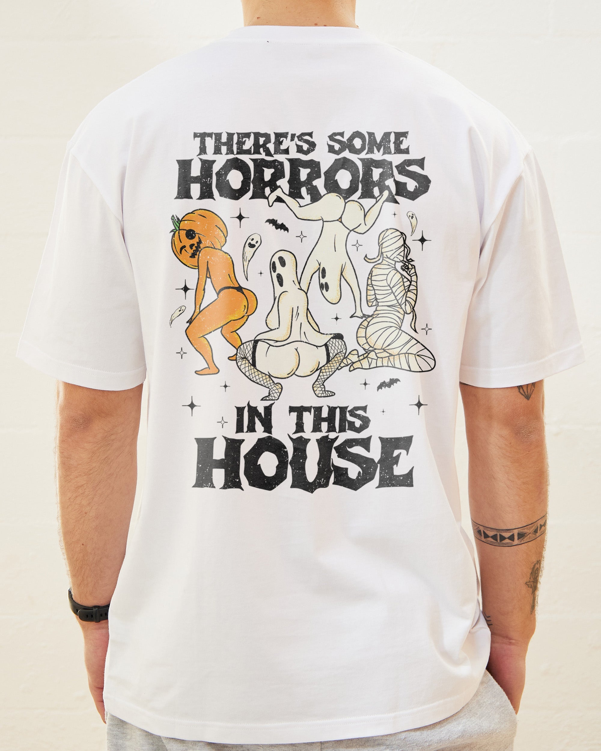 There's Some Horrors In This House Front and Back T-Shirt Australia Online White