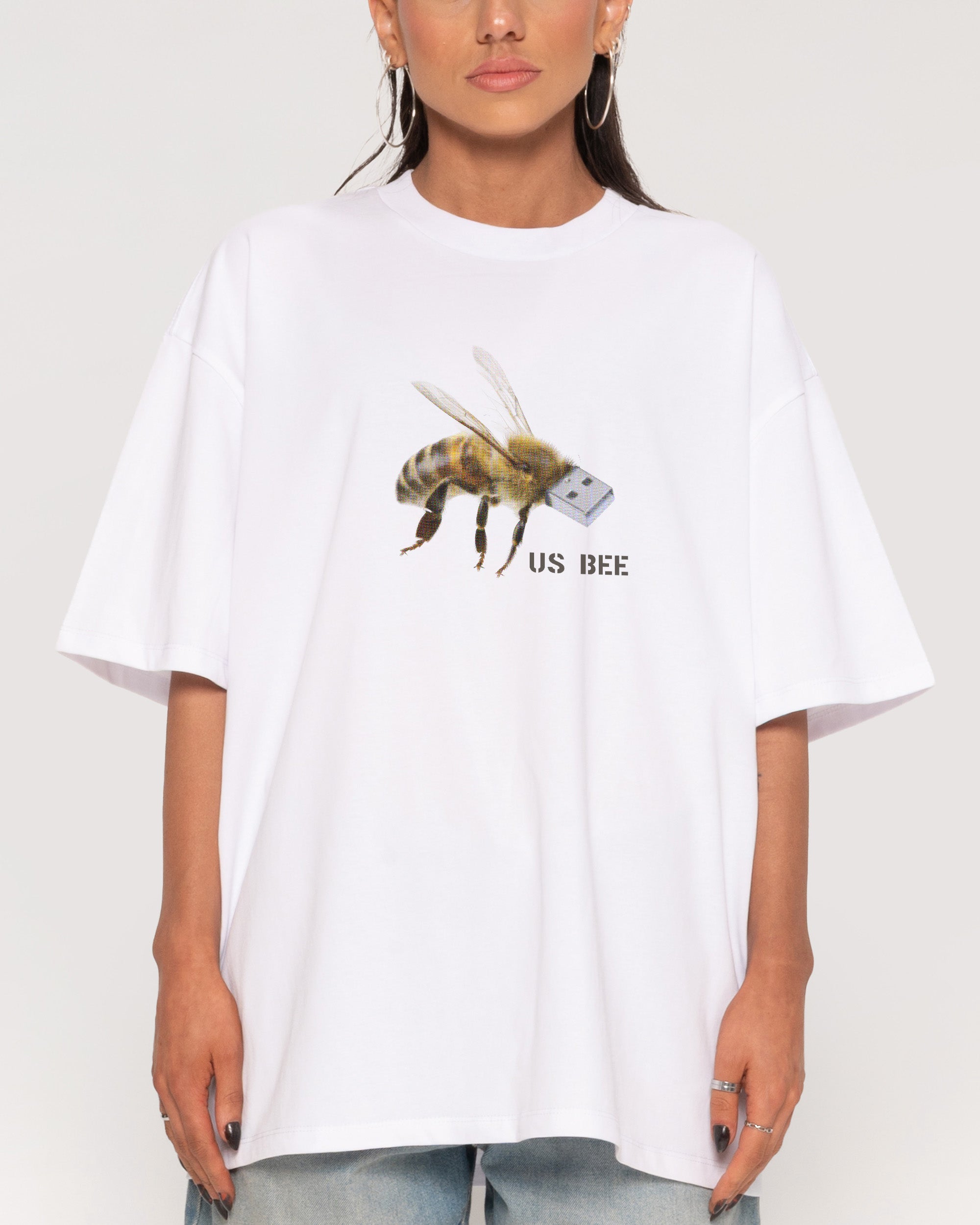US BEE White Oversized Tee