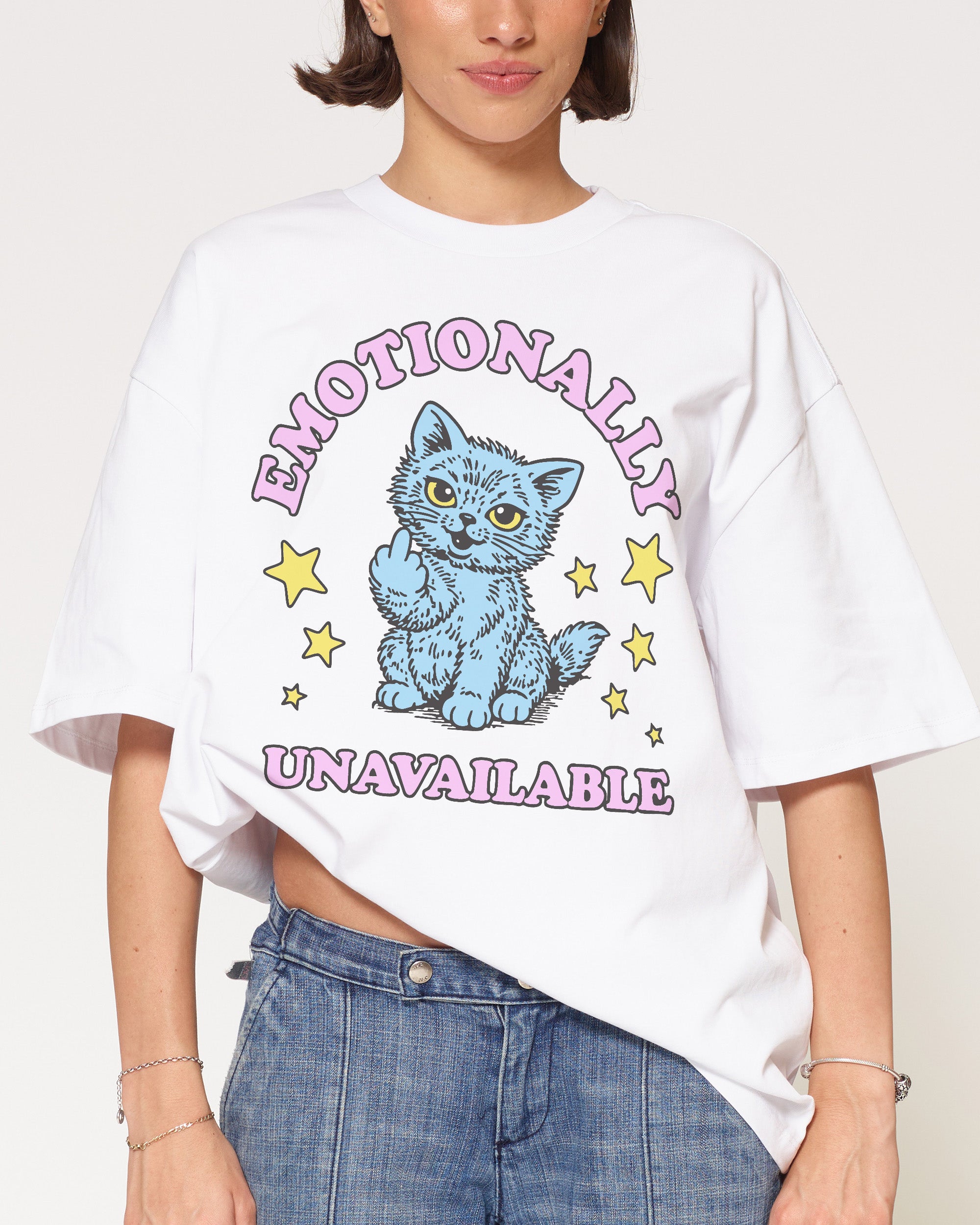 Emotionally Unavailable Cat White Oversized Tee