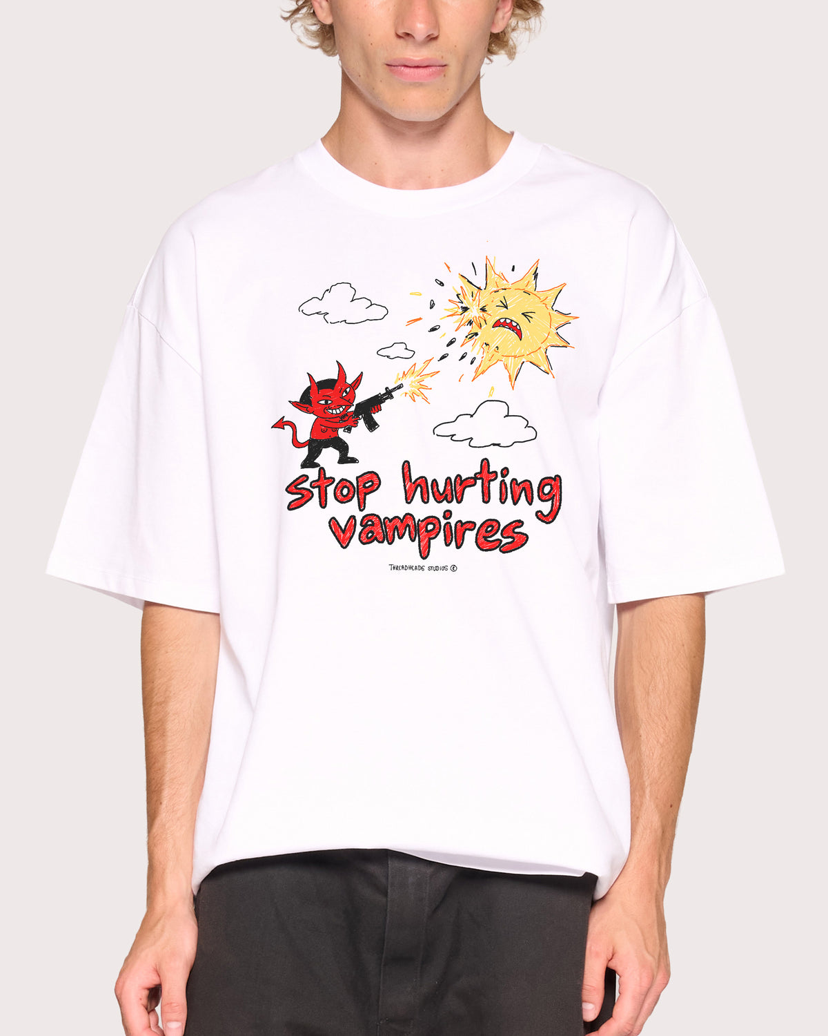 Stop Hurting Vampires White Oversized Tee