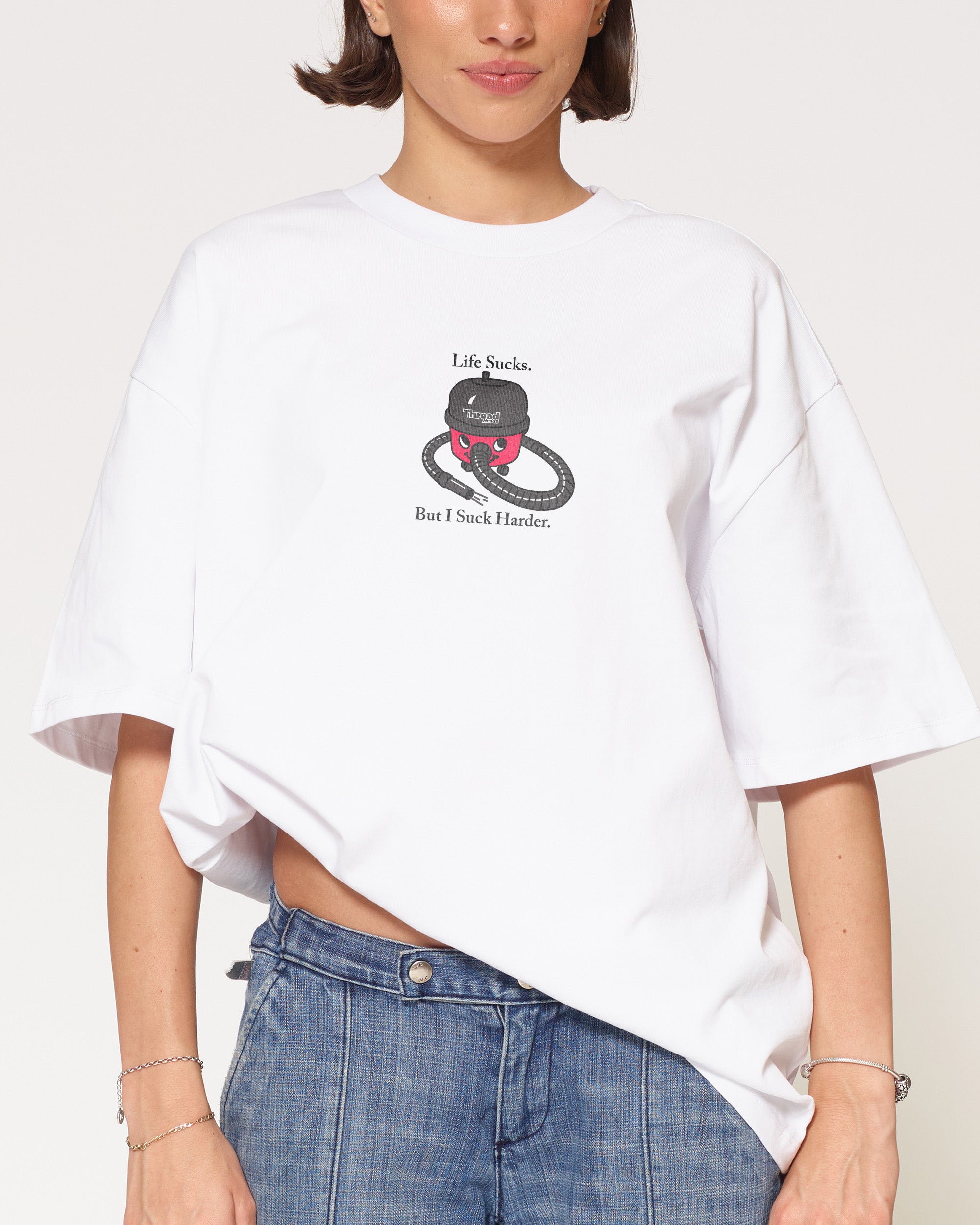 Life Sucks White Oversized Tee