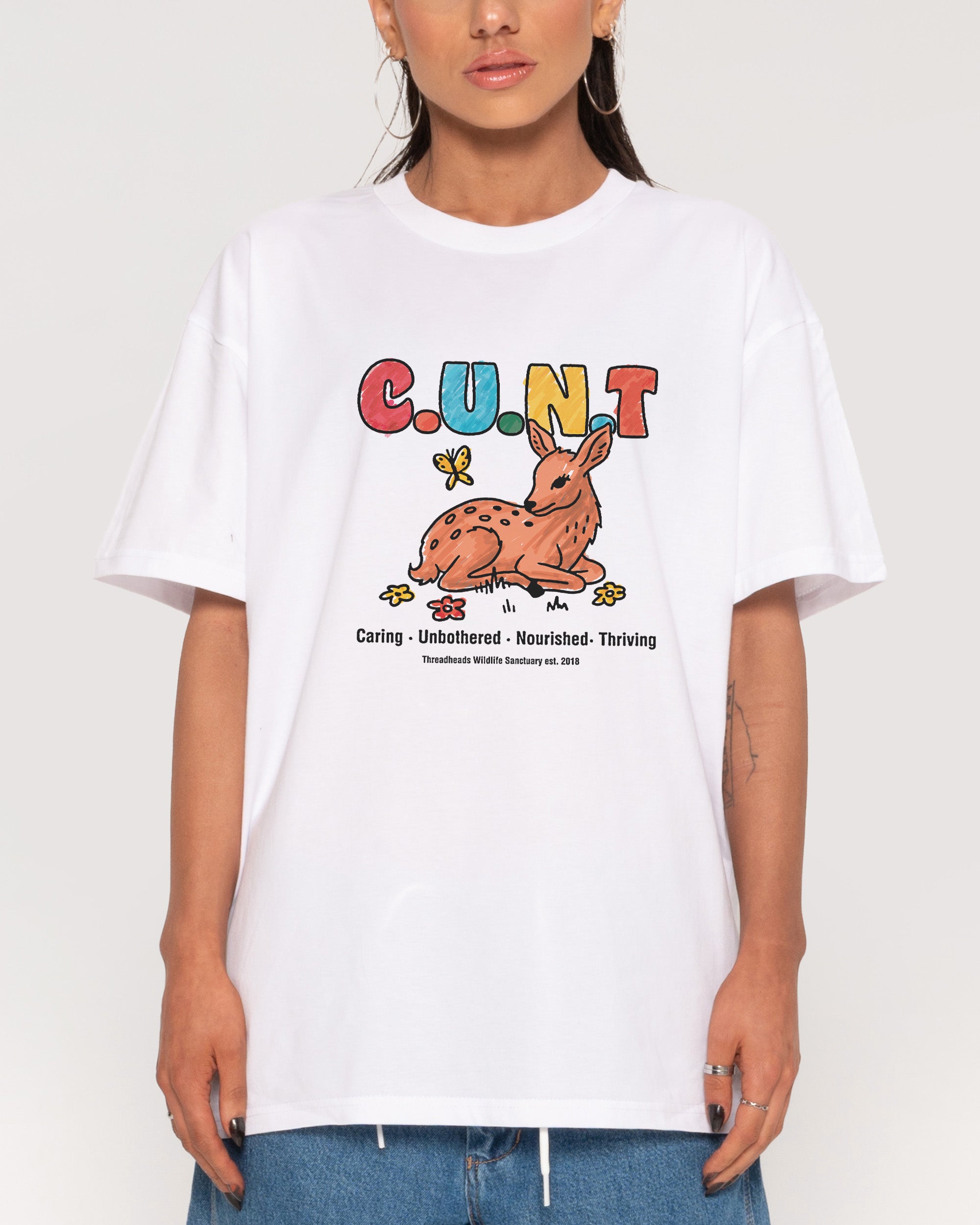 Caring Unbothered Nourished Thriving White T-Shirt