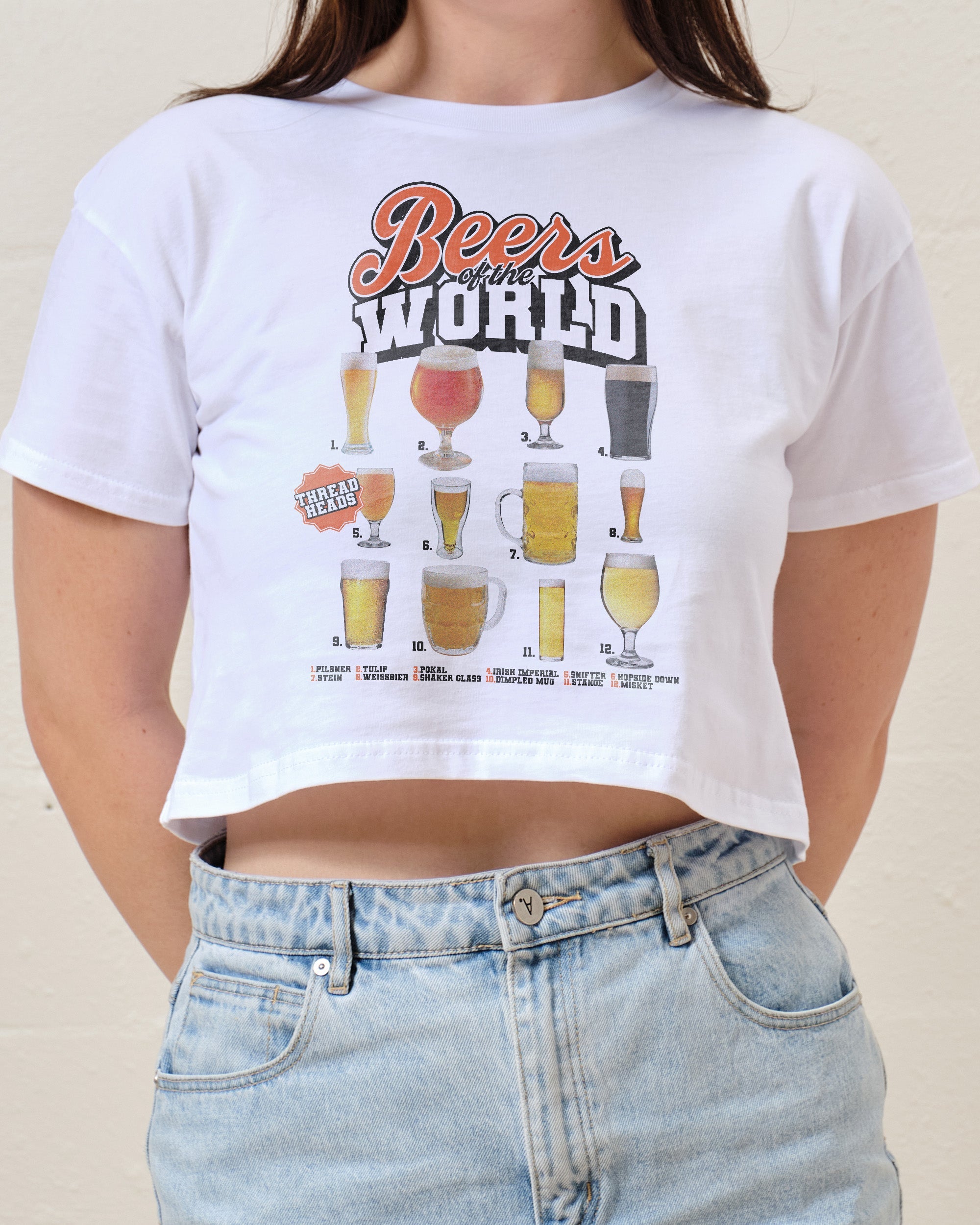 Beers of the World Crop Tee Australia Online White