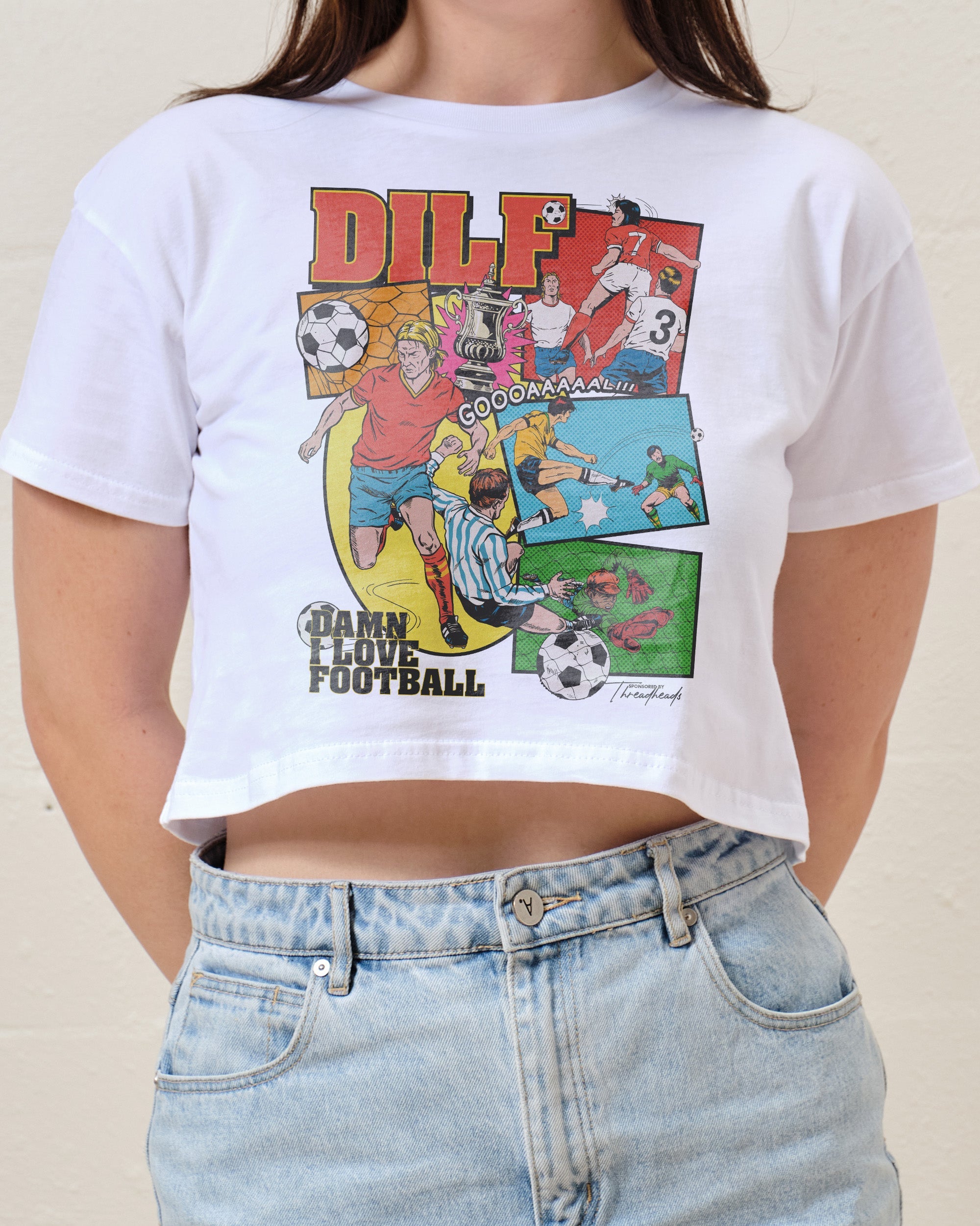 DILF FOOTBALL Crop Tee Australia Online White