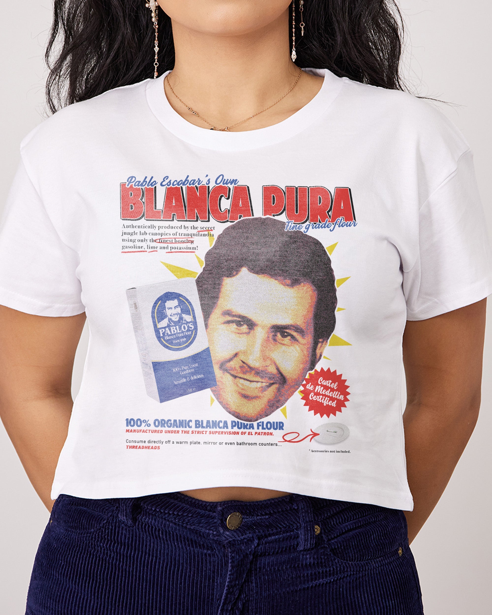 Pablo Escobar's Blanca Flour Crop Tee Australia Online White