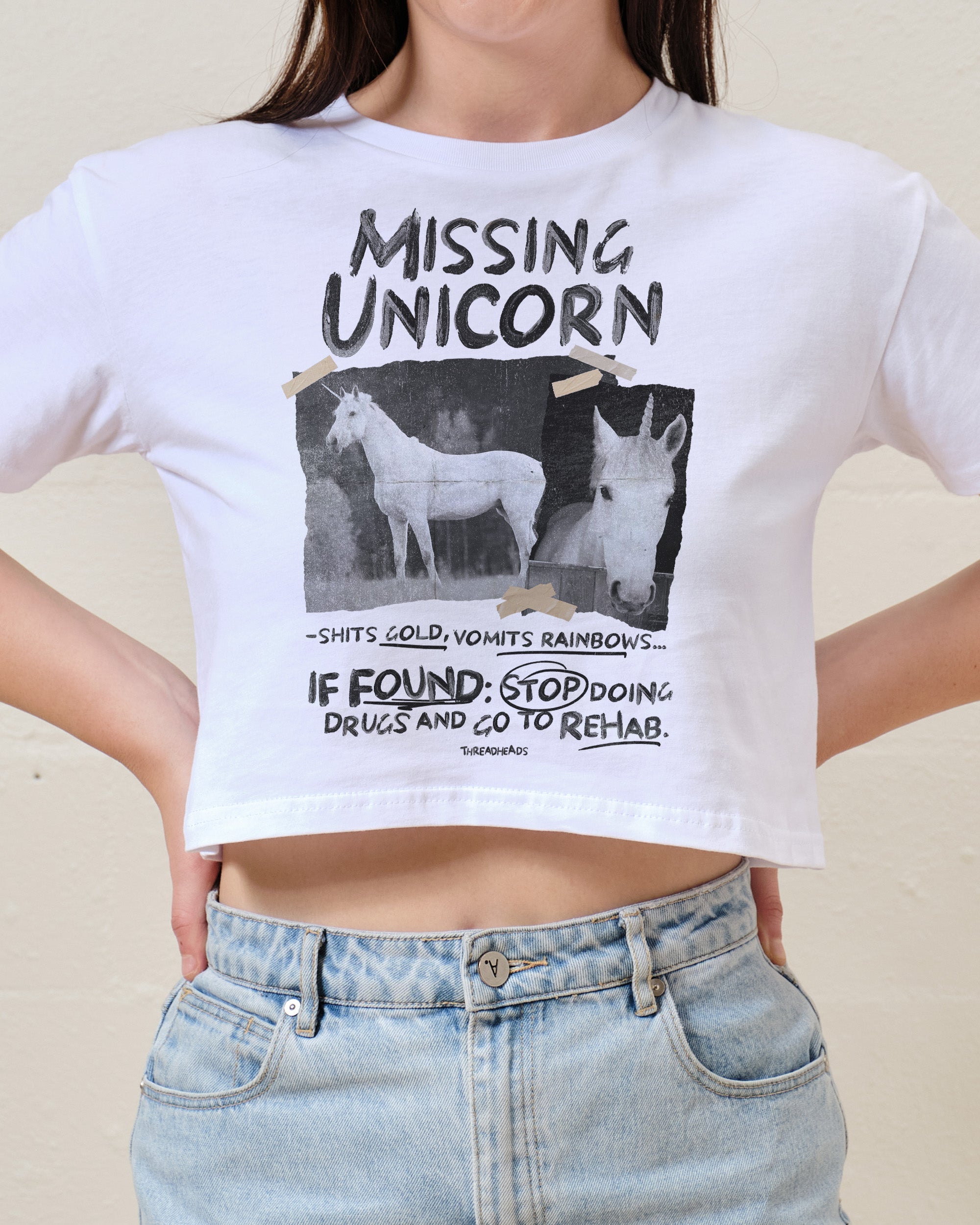 Missing Unicorn Crop Tee Australia Online White