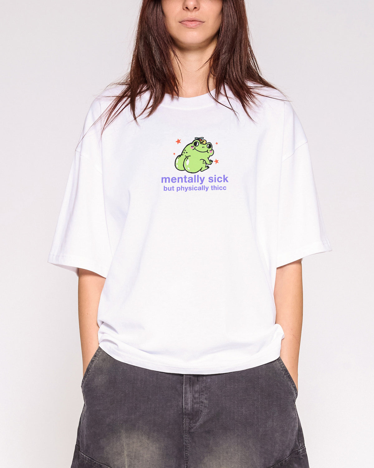 Mentally Sick White Oversized Crop Tee