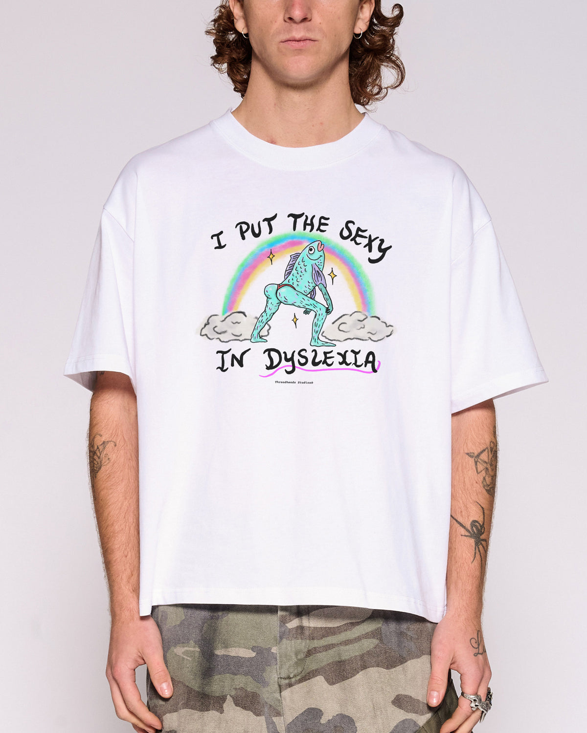 I Put the Sexy in Dyslexia White Oversized Crop Tee