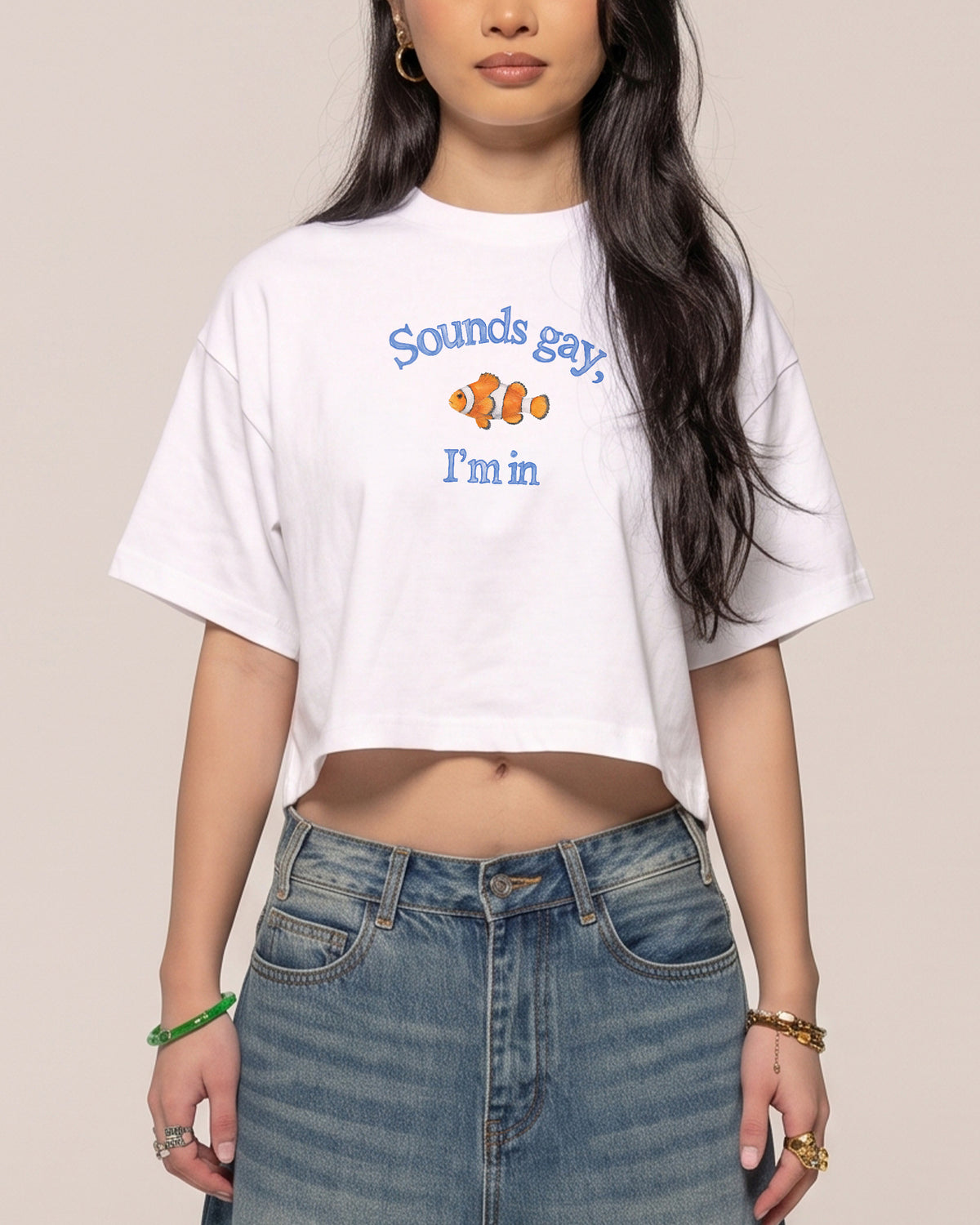 Sounds Gay, I'm In White Crop Tee