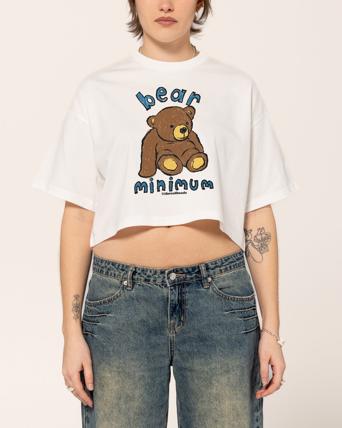 Bear Minimum White Crop Tee