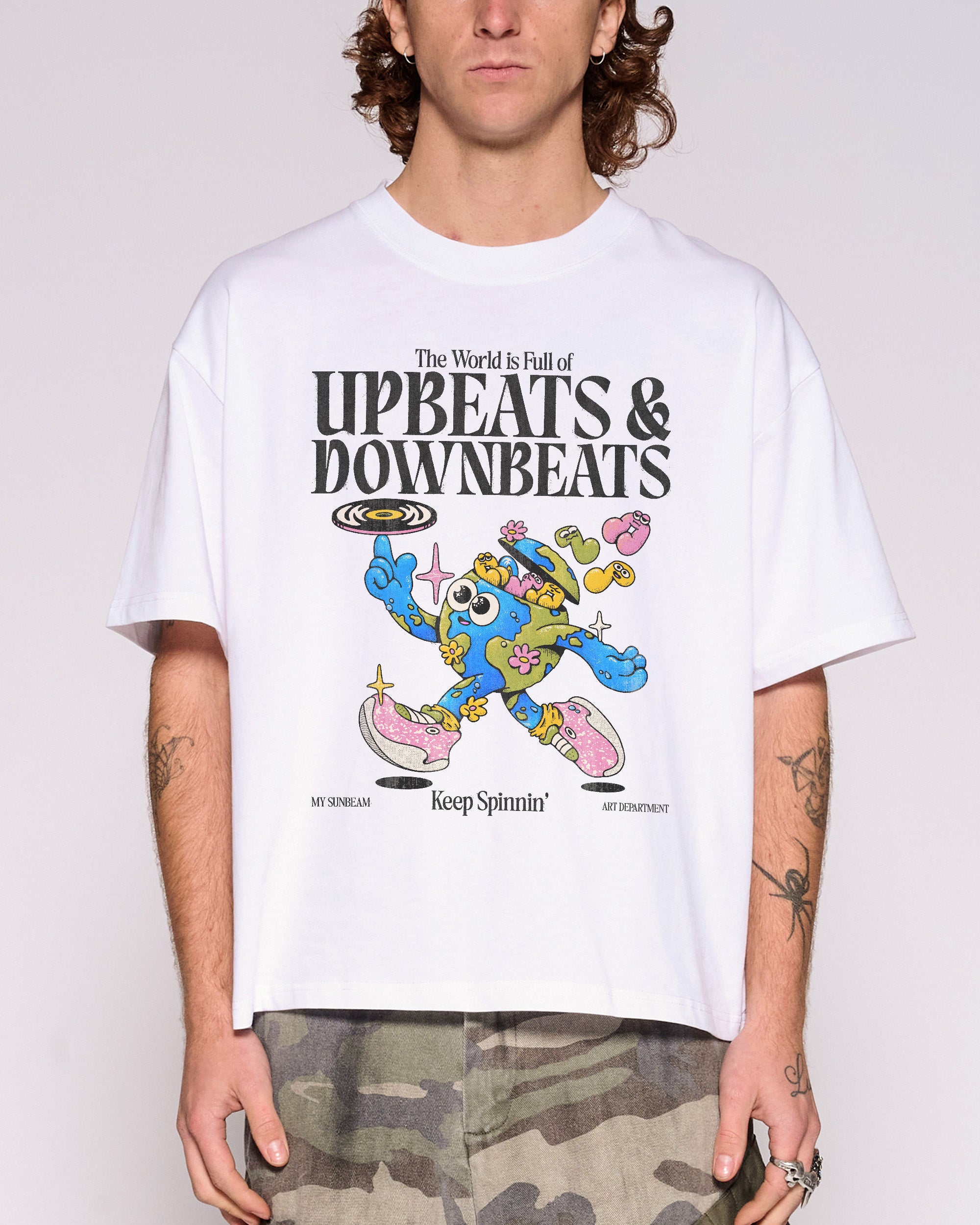 Upbeats & Downbeats White Oversized Crop Tee