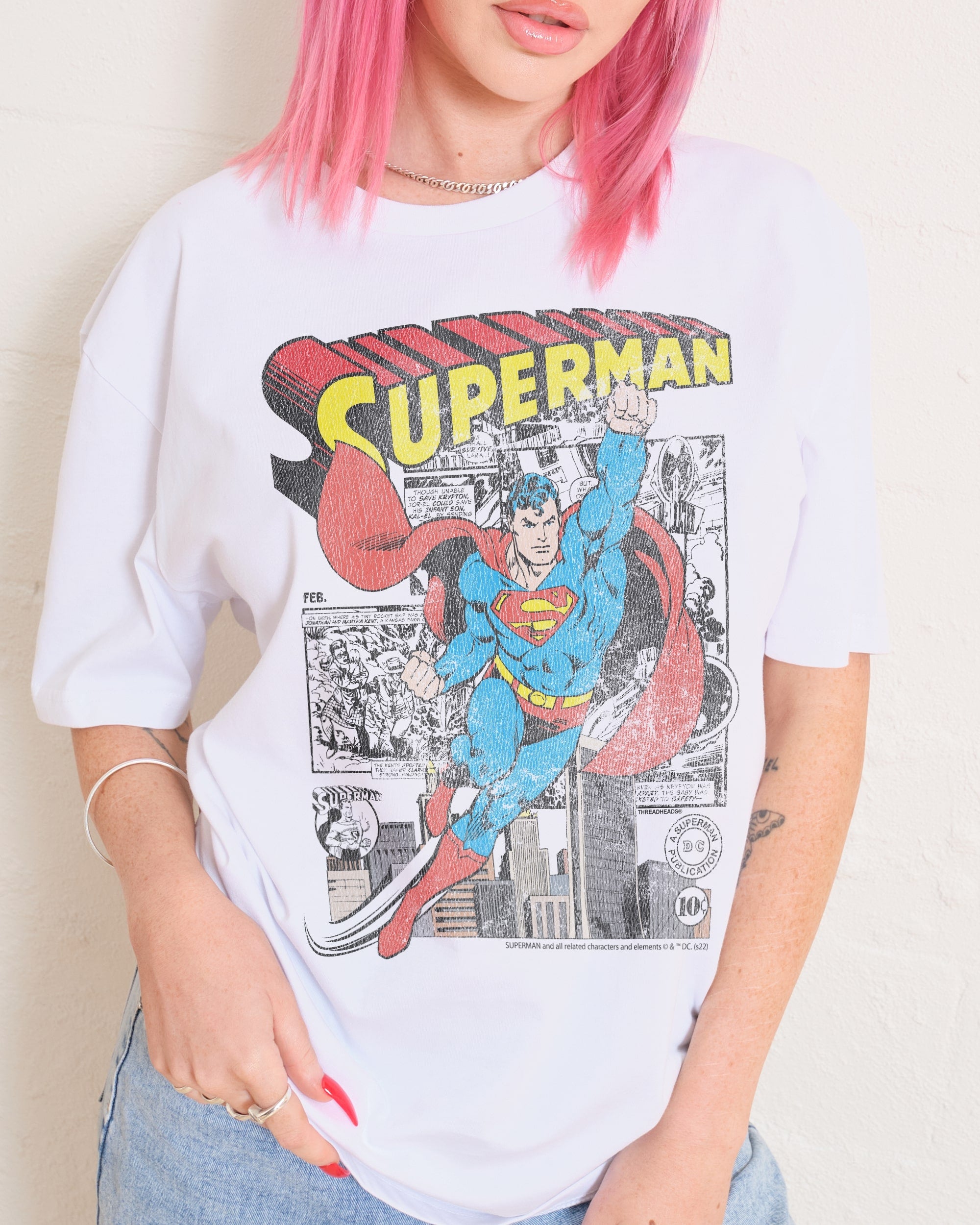 Superman Comic Panel T Shirt Men s White XS