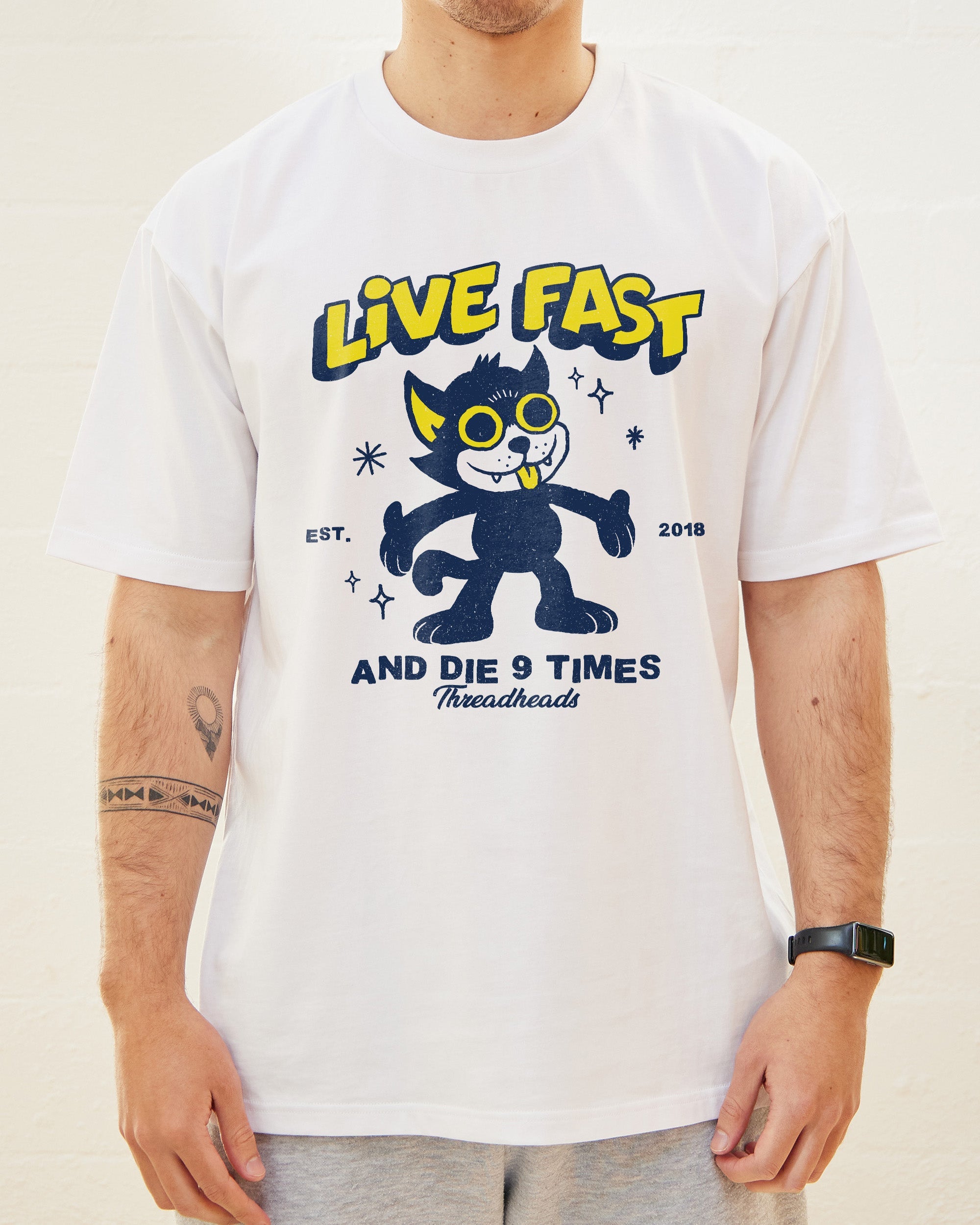 Live Fast and Die Nine Times T-Shirt Australia Online White