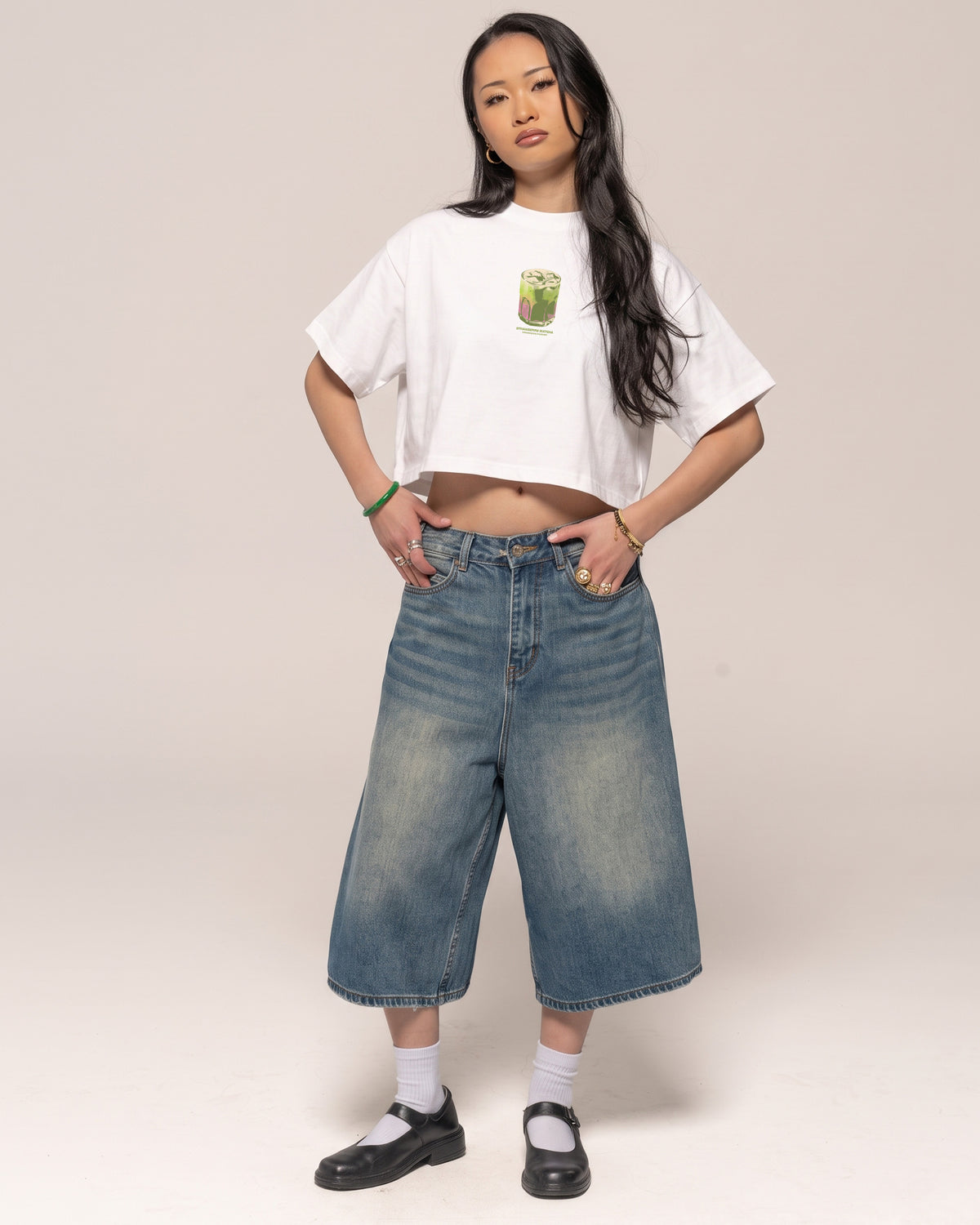 Strawberry Matcha White Crop Tee