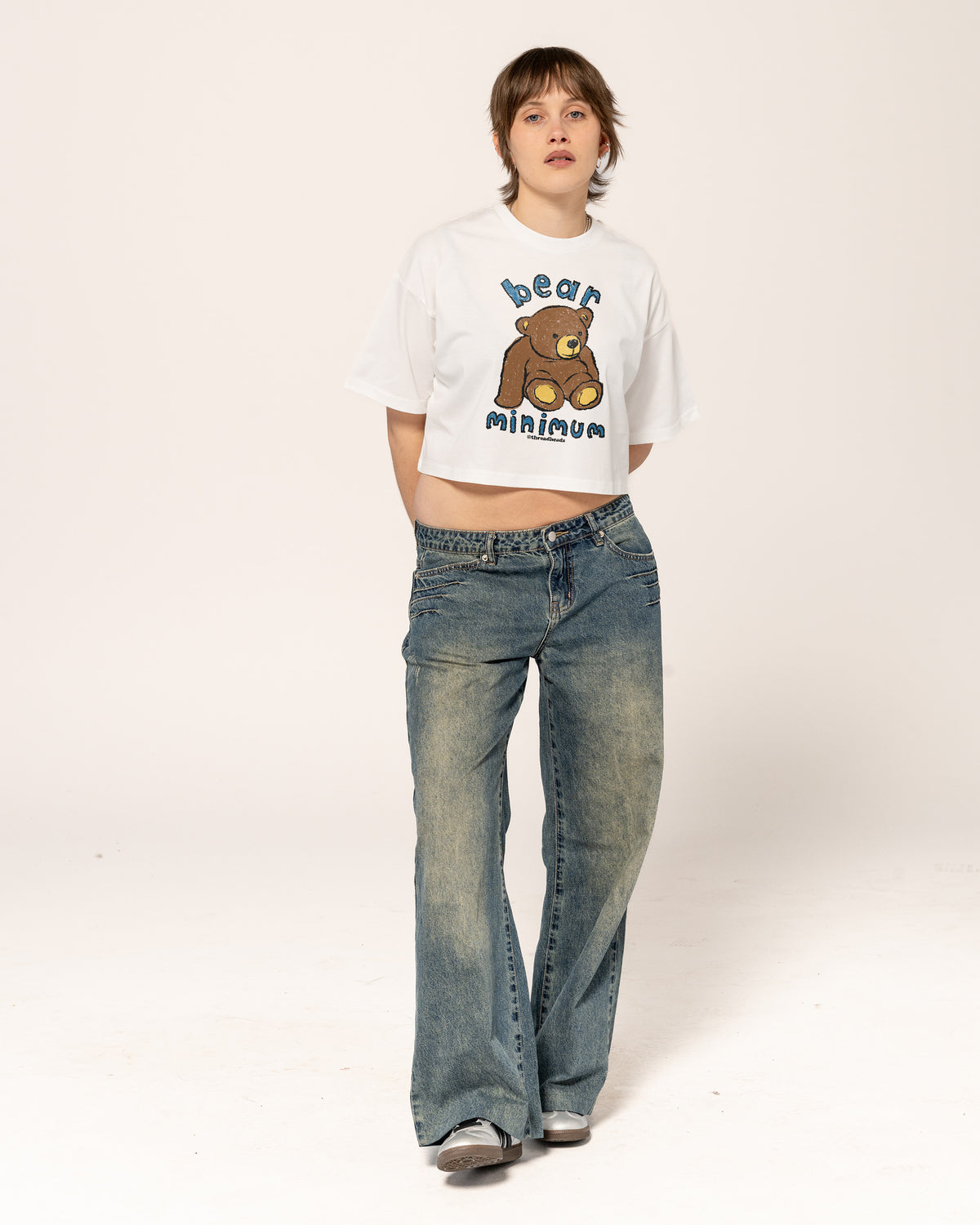 Bear Minimum White Crop Tee
