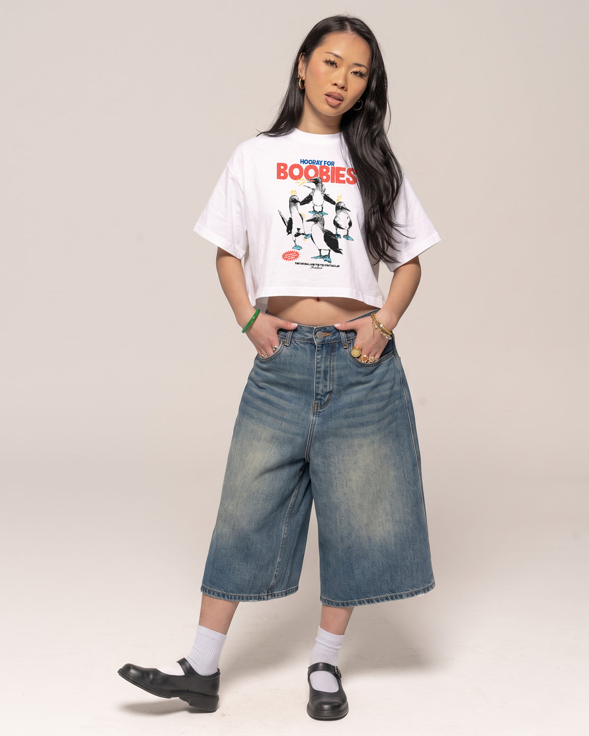 Hooray for Boobies White Crop Tee