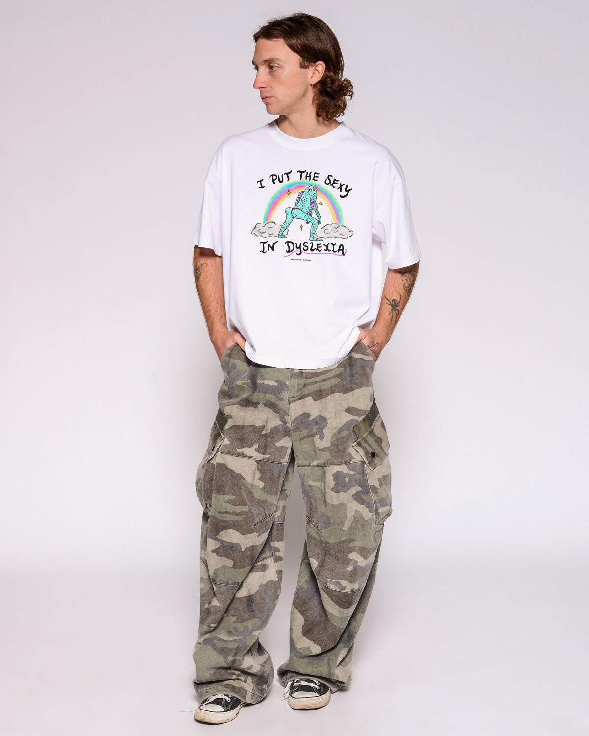 I Put the Sexy in Dyslexia White Oversized Crop Tee