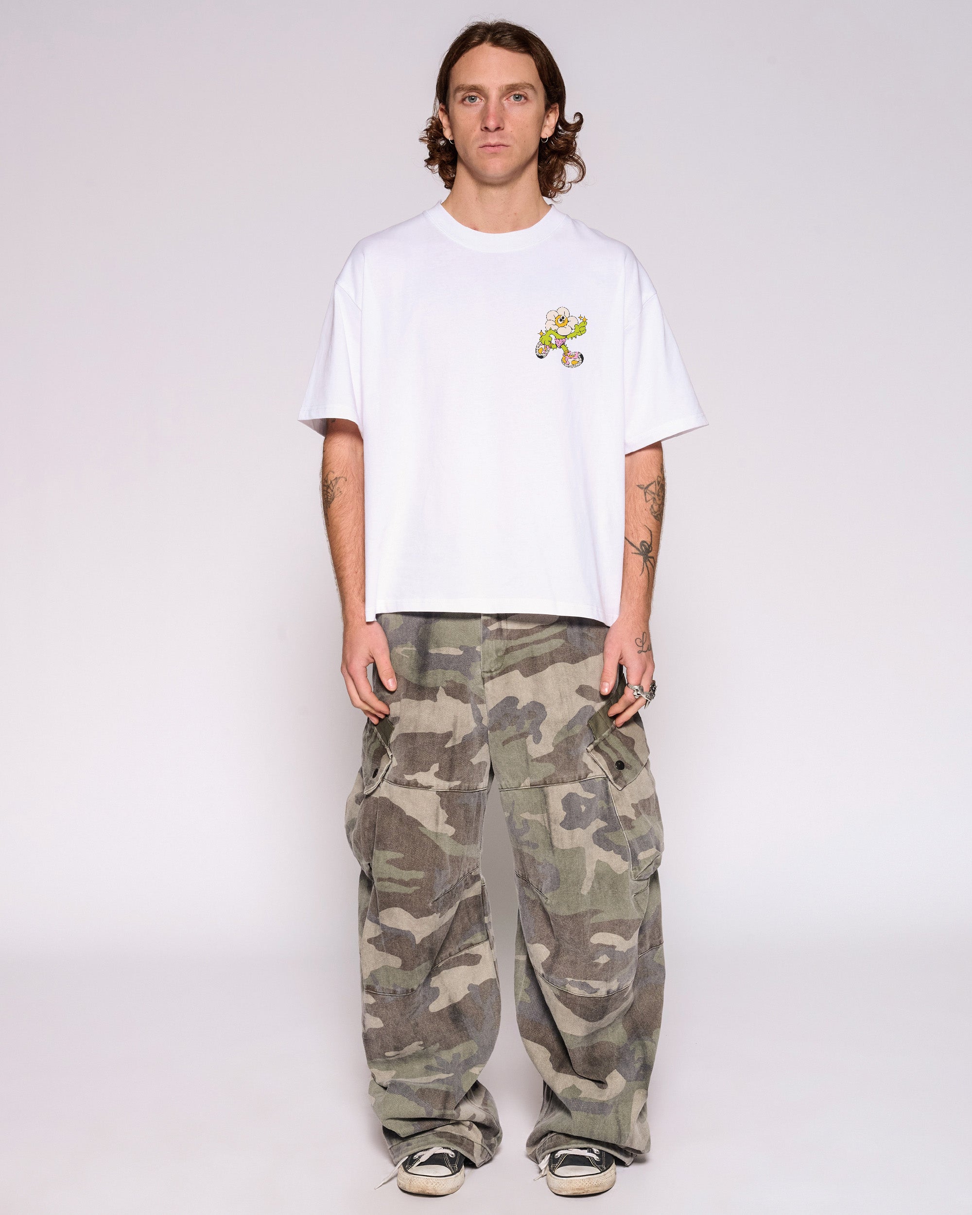 Among the Daisies White Oversized Crop Tee