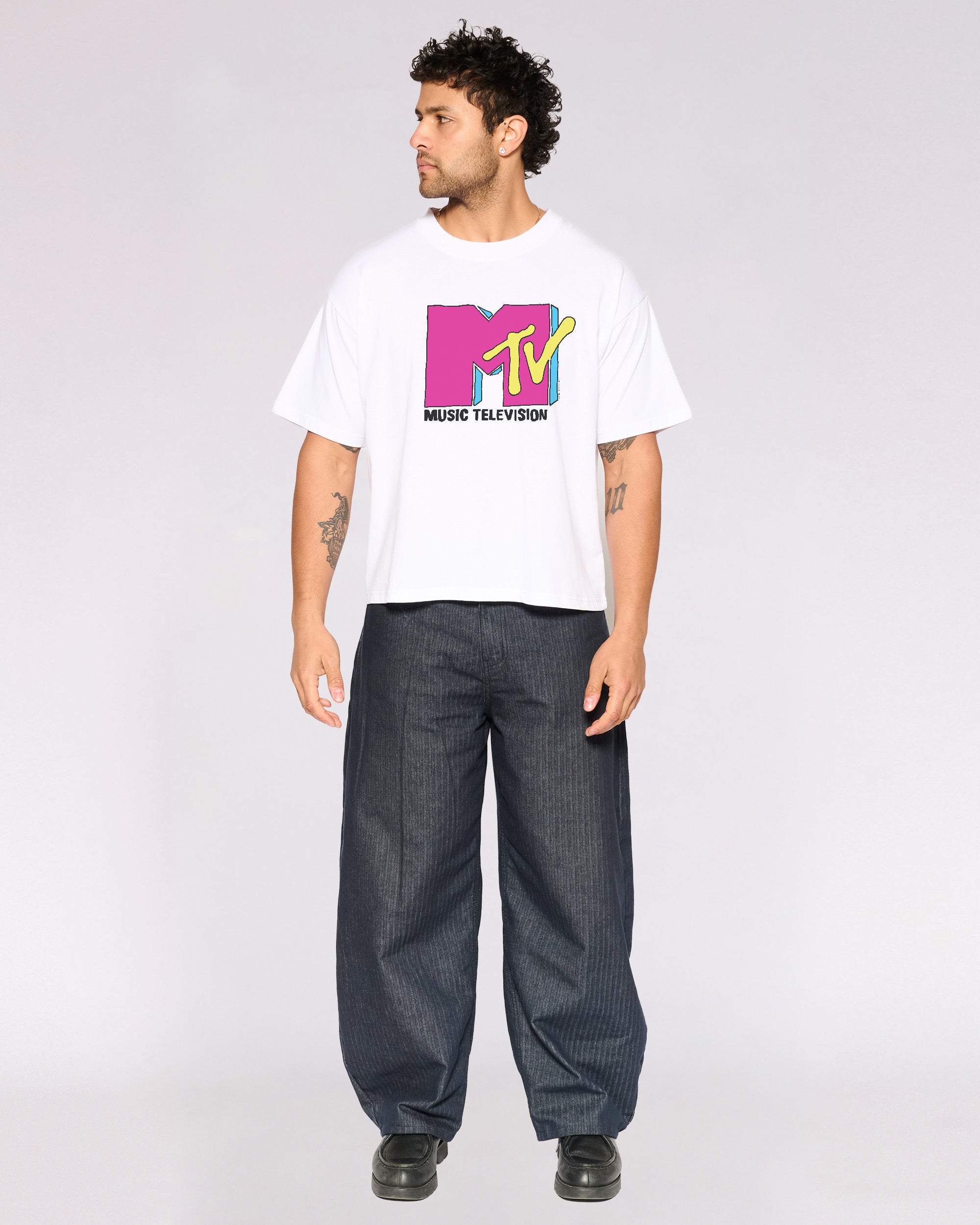 Classic MTV Logo White Oversized Crop Tee