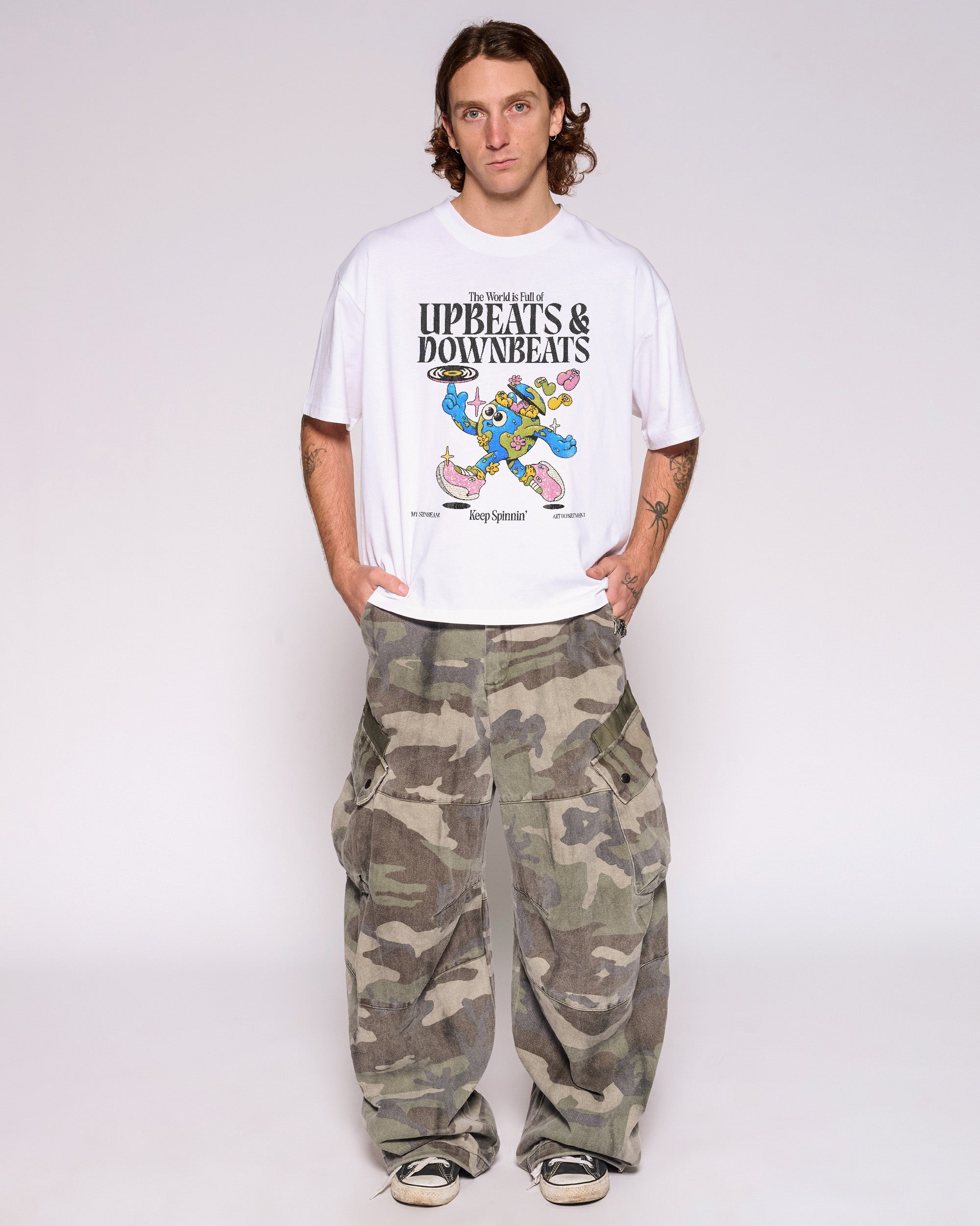 Upbeats & Downbeats White Oversized Crop Tee