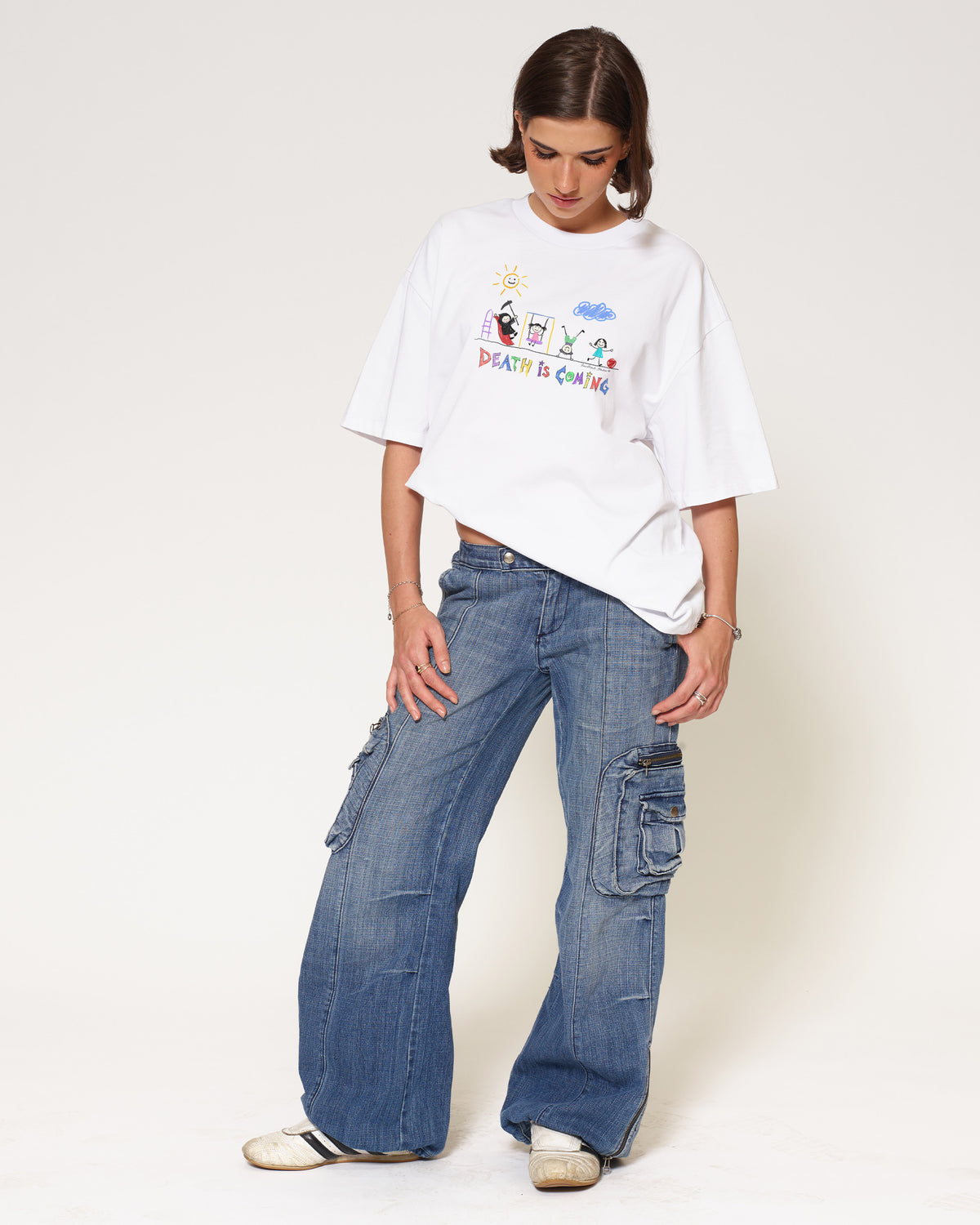 Death is Coming White Oversized Tee