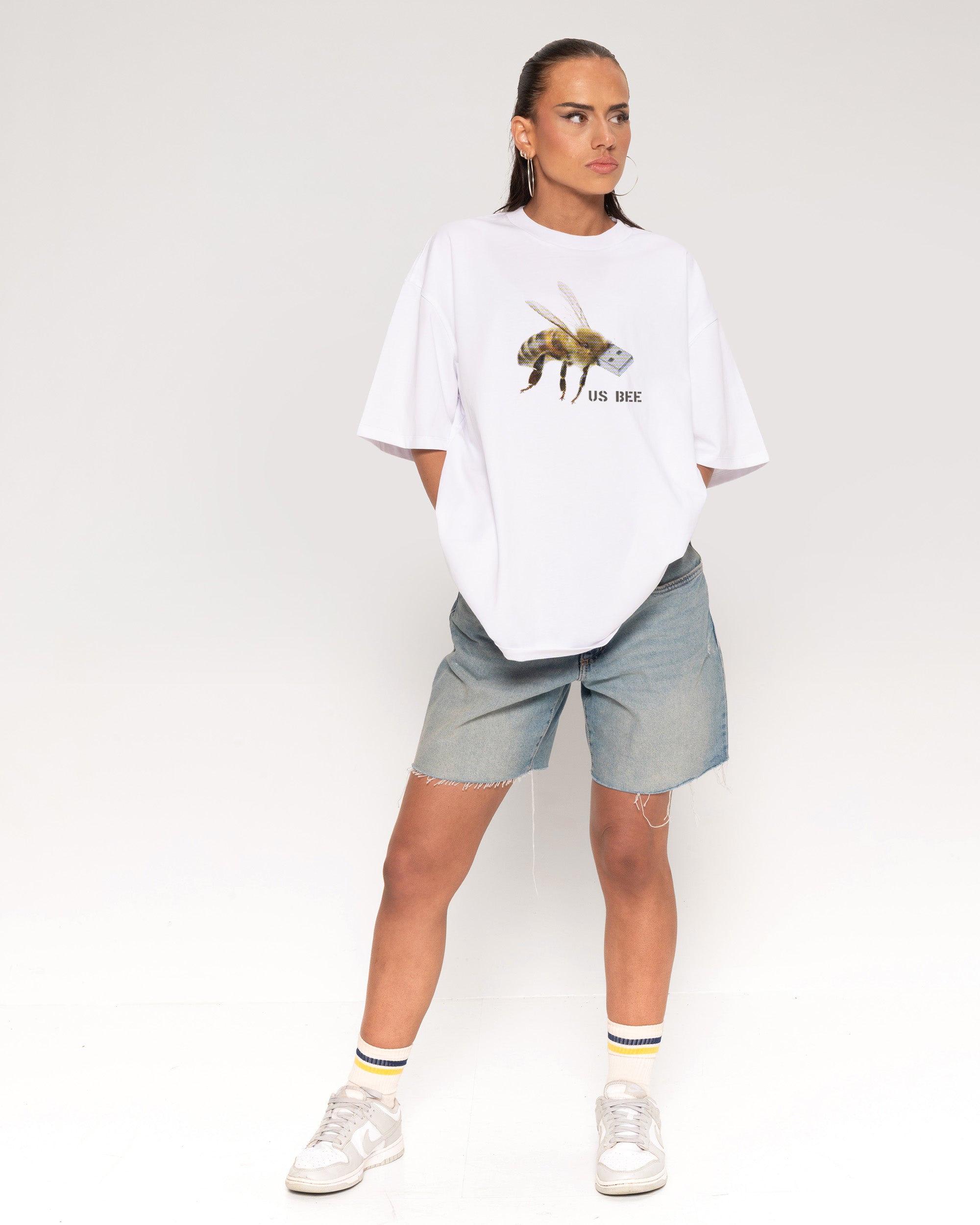 US BEE White Oversized Tee