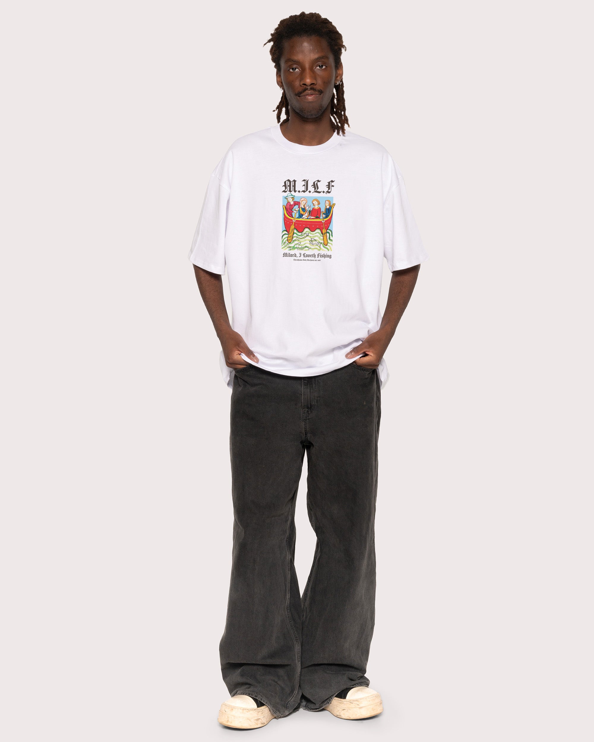 Milord, I Love Fishing White Oversized Tee
