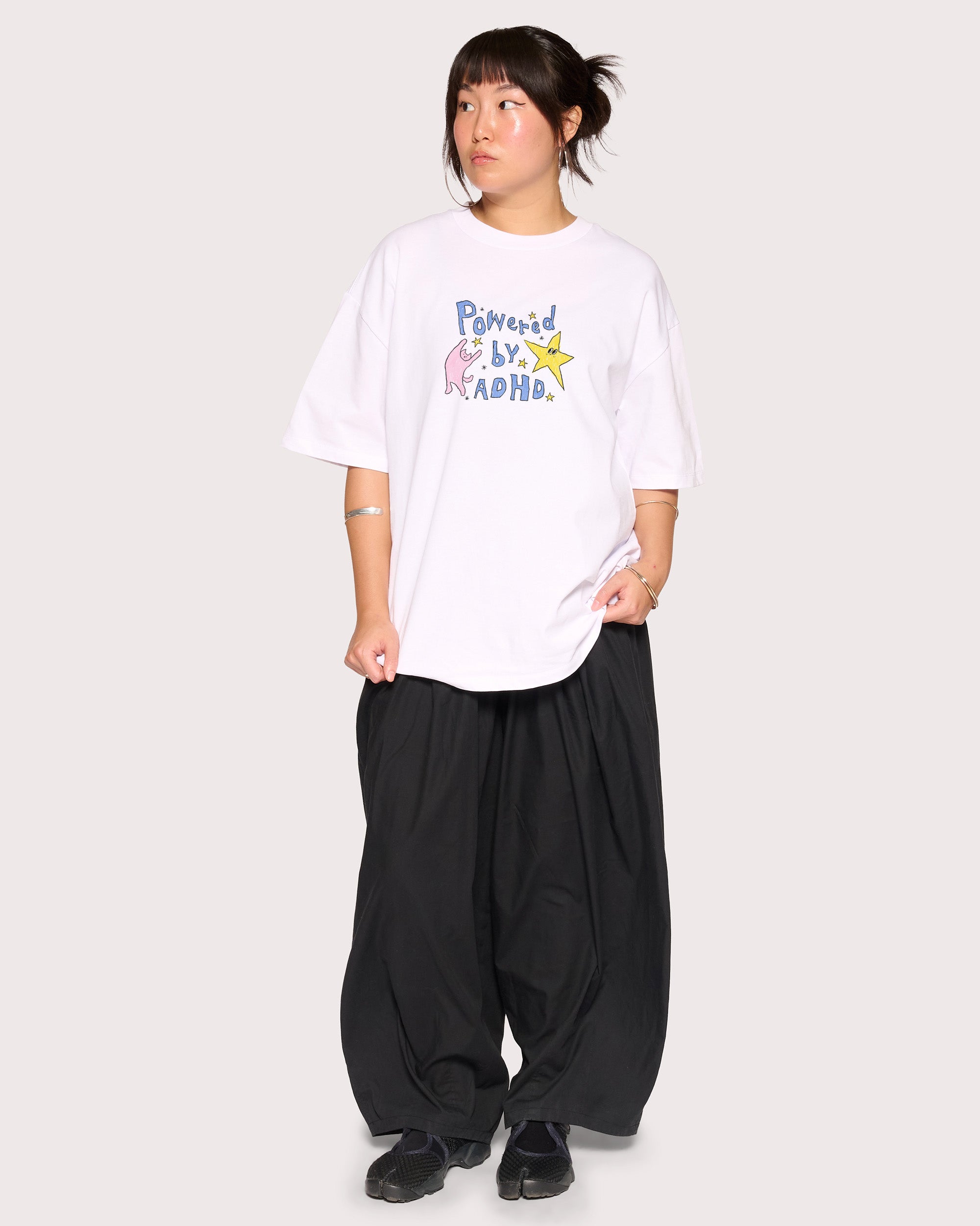 Powered by ADHD White Oversized Tee