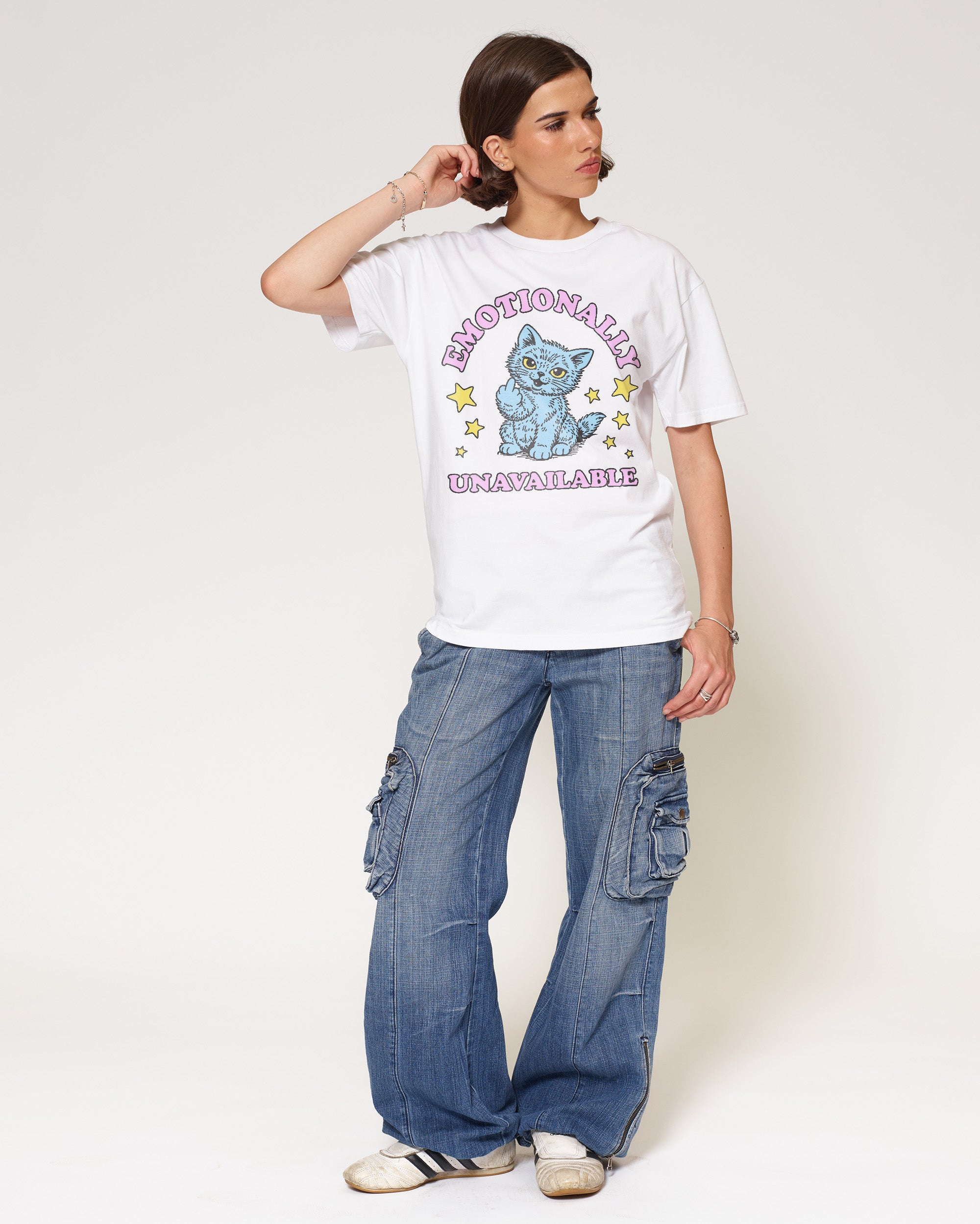 Emotionally Unavailable Cat White T-Shirt
