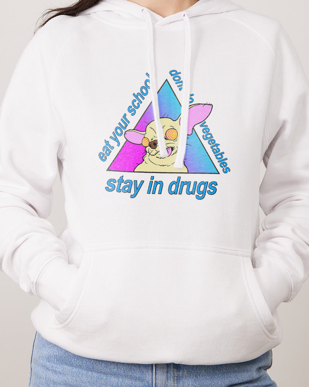 Stay in Drugs, Eat Your School, Don't Do Vegetables Hoodie Australia Online #colour_white