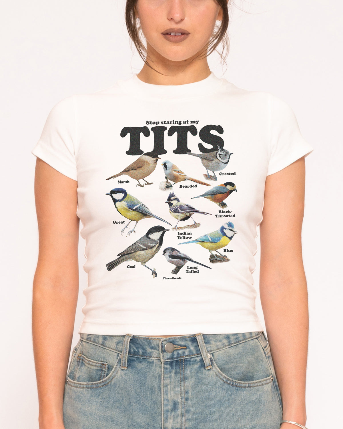 Stop Staring At My Tits Longline Baby Tee