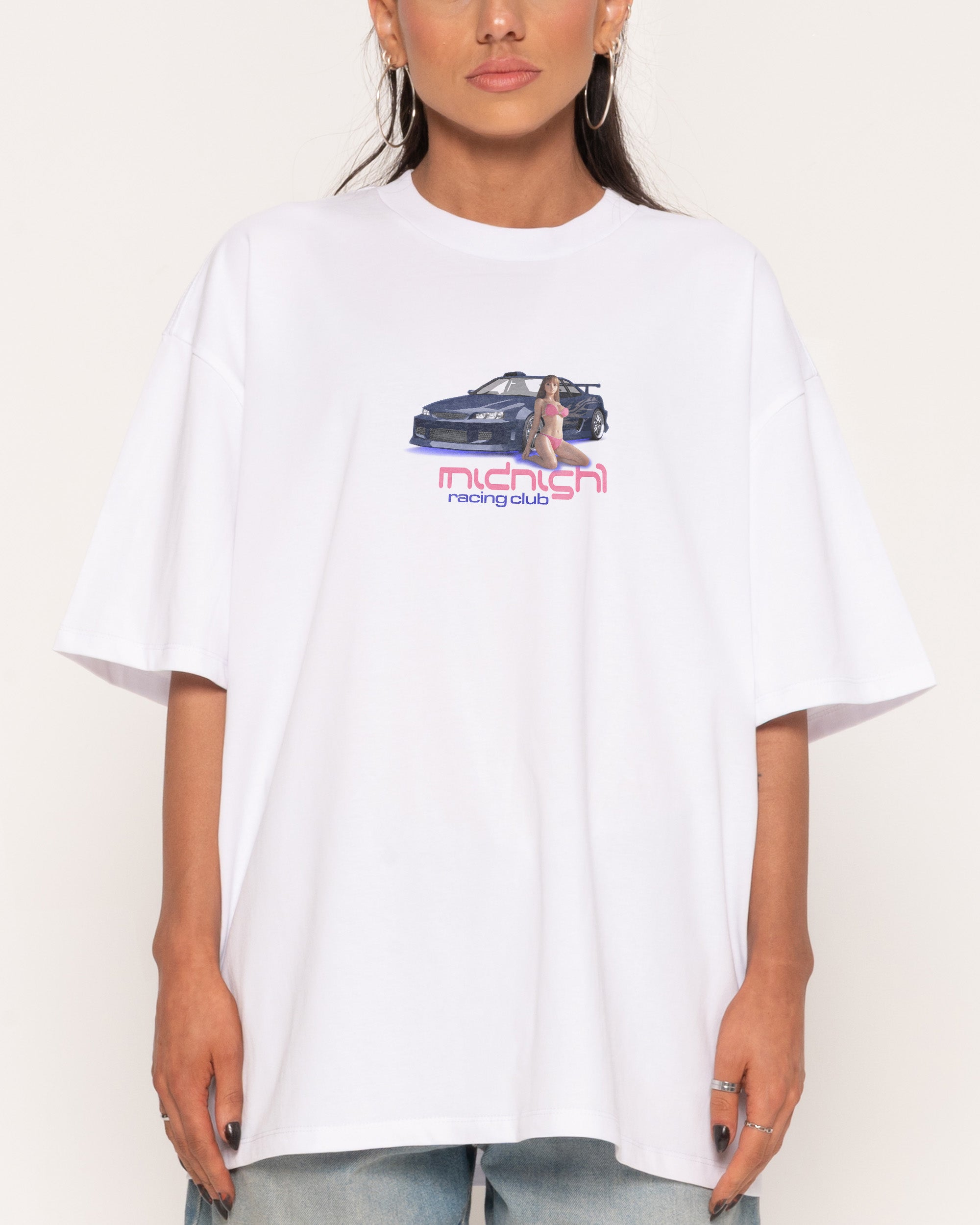Midnight Racing Club White Oversized Tee