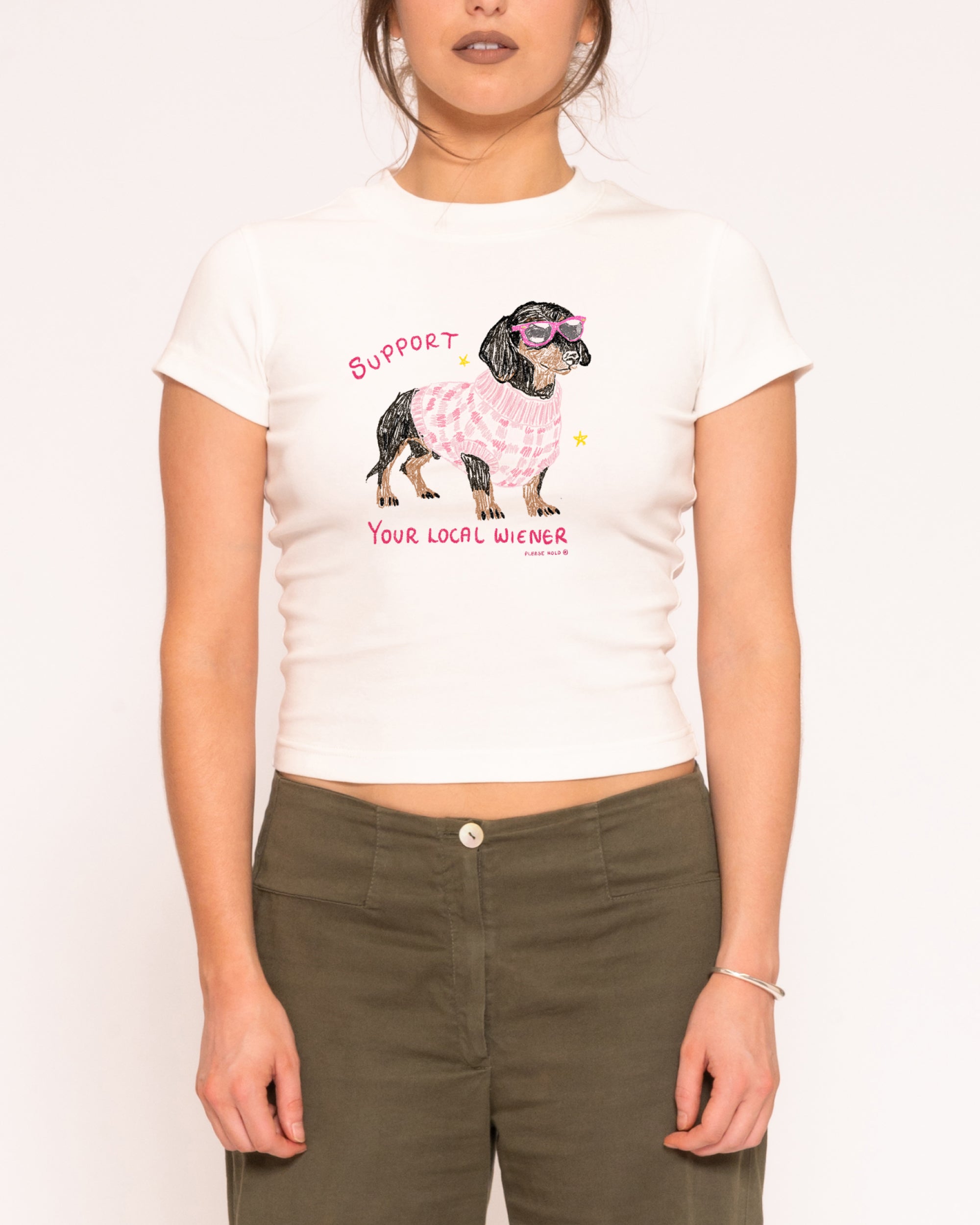 Support Your Local Wiener White Longline Baby Tee