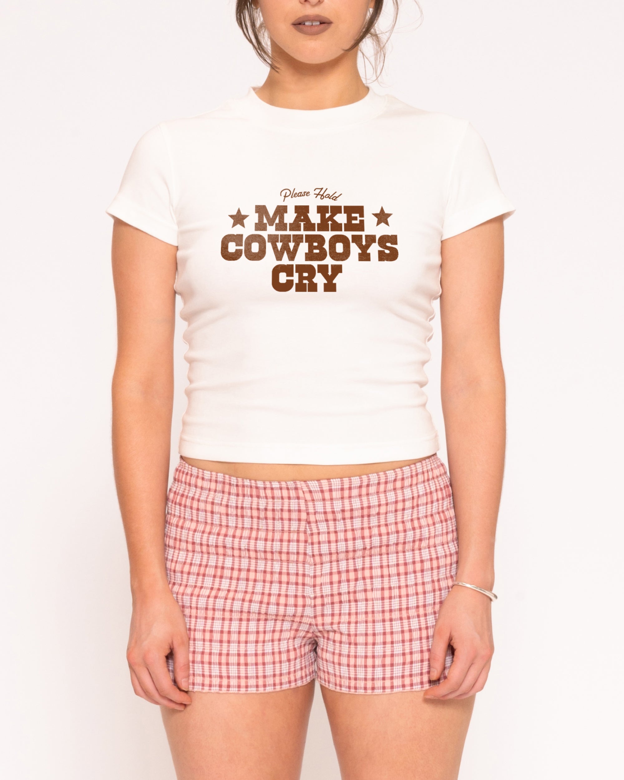 Make Cowboys Cry White Longline Baby Tee