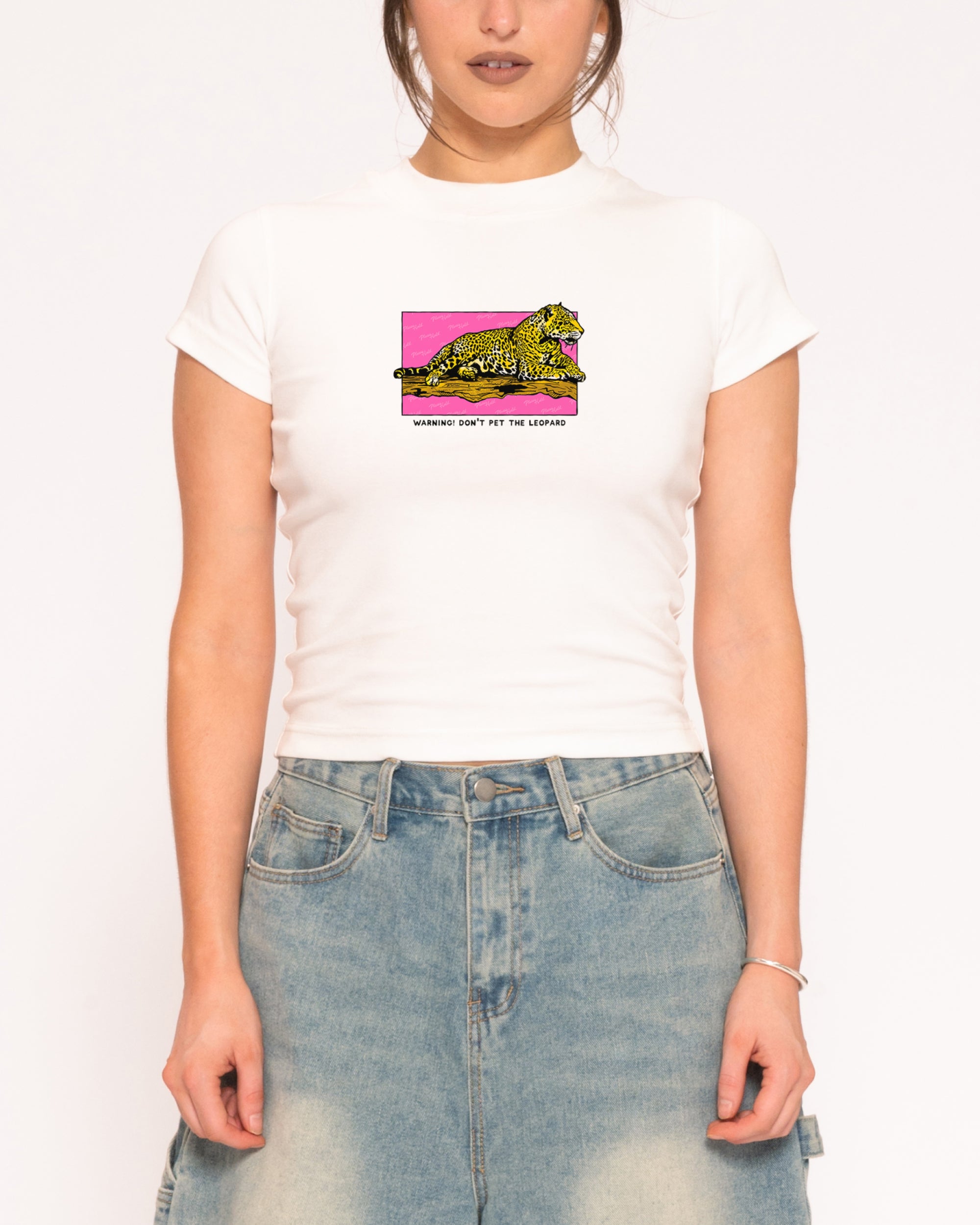 Warning! Don't Pet The Leopard White Longline Baby Tee
