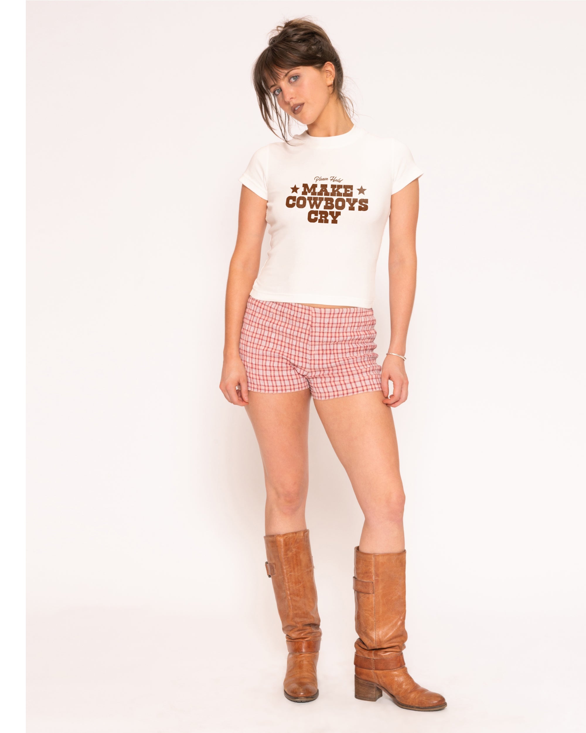 Make Cowboys Cry White Longline Baby Tee