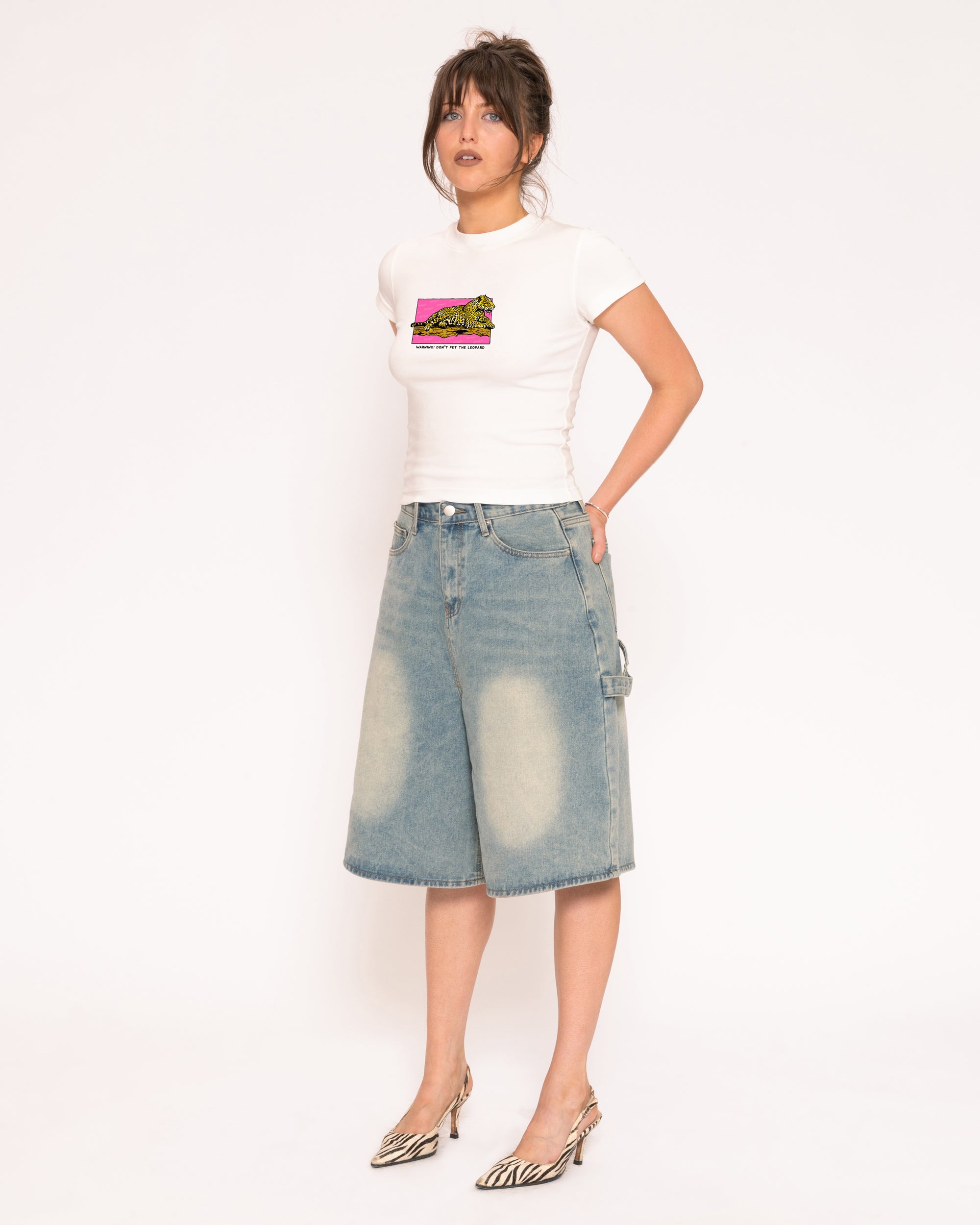 Warning! Don't Pet The Leopard White Longline Baby Tee