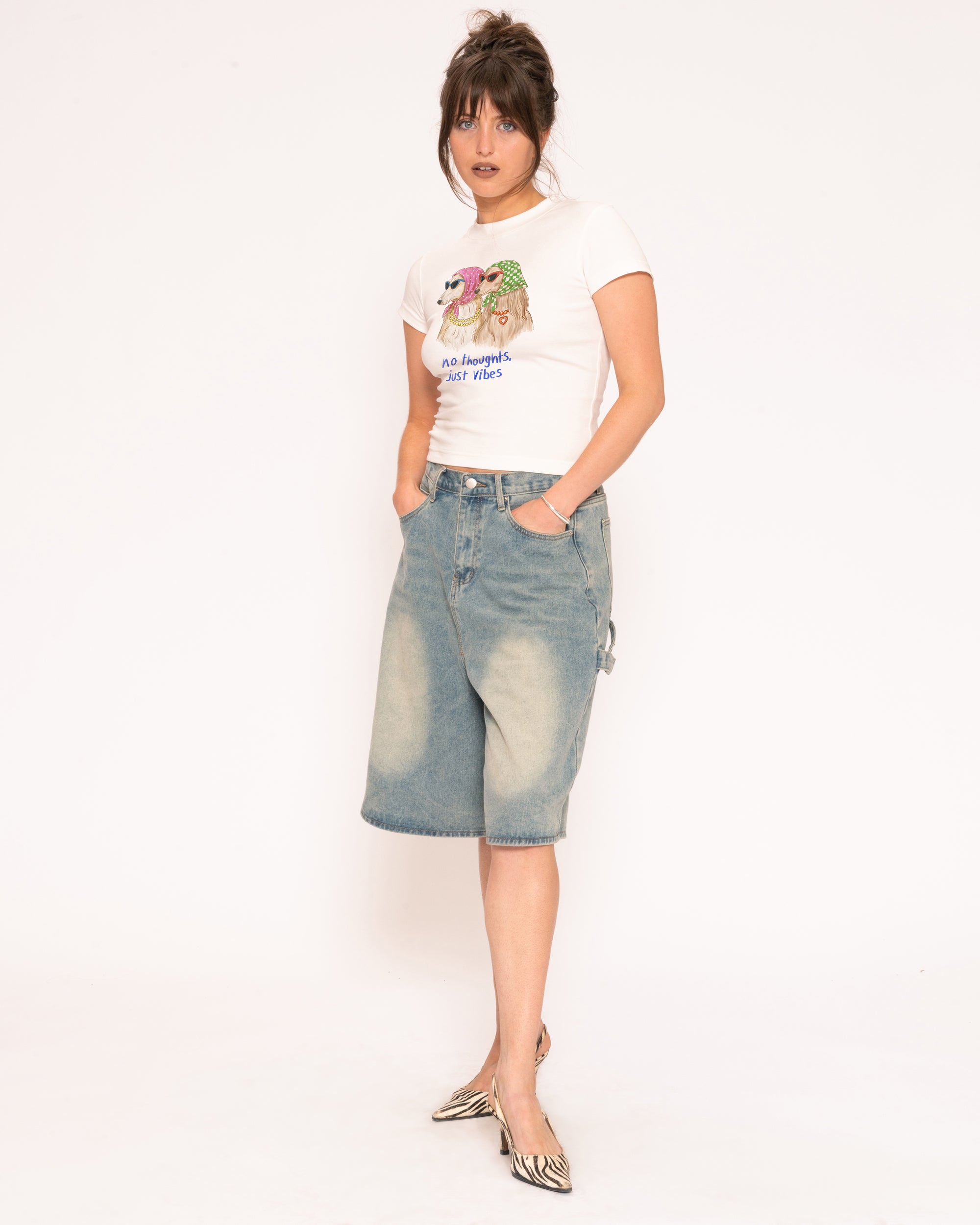 No Thoughts, Just Vibes White Longline Baby Tee