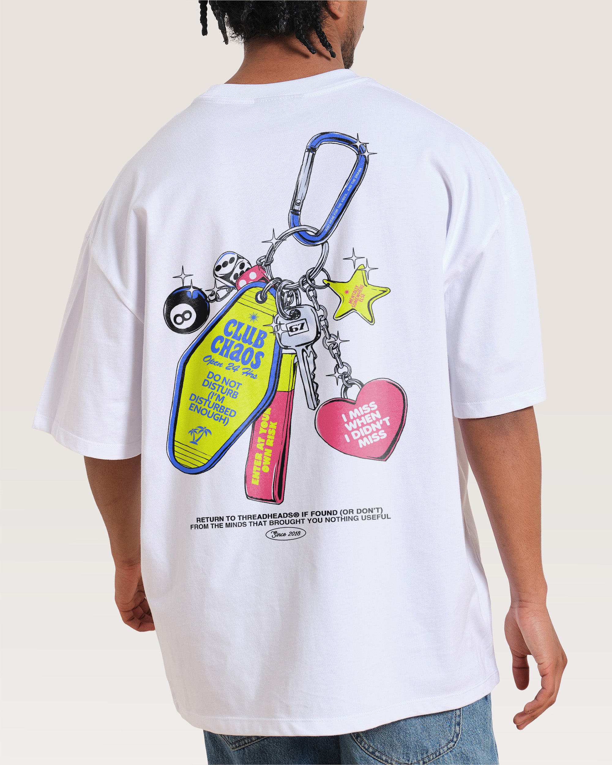Club Chaos Key Chain White Oversized Tee