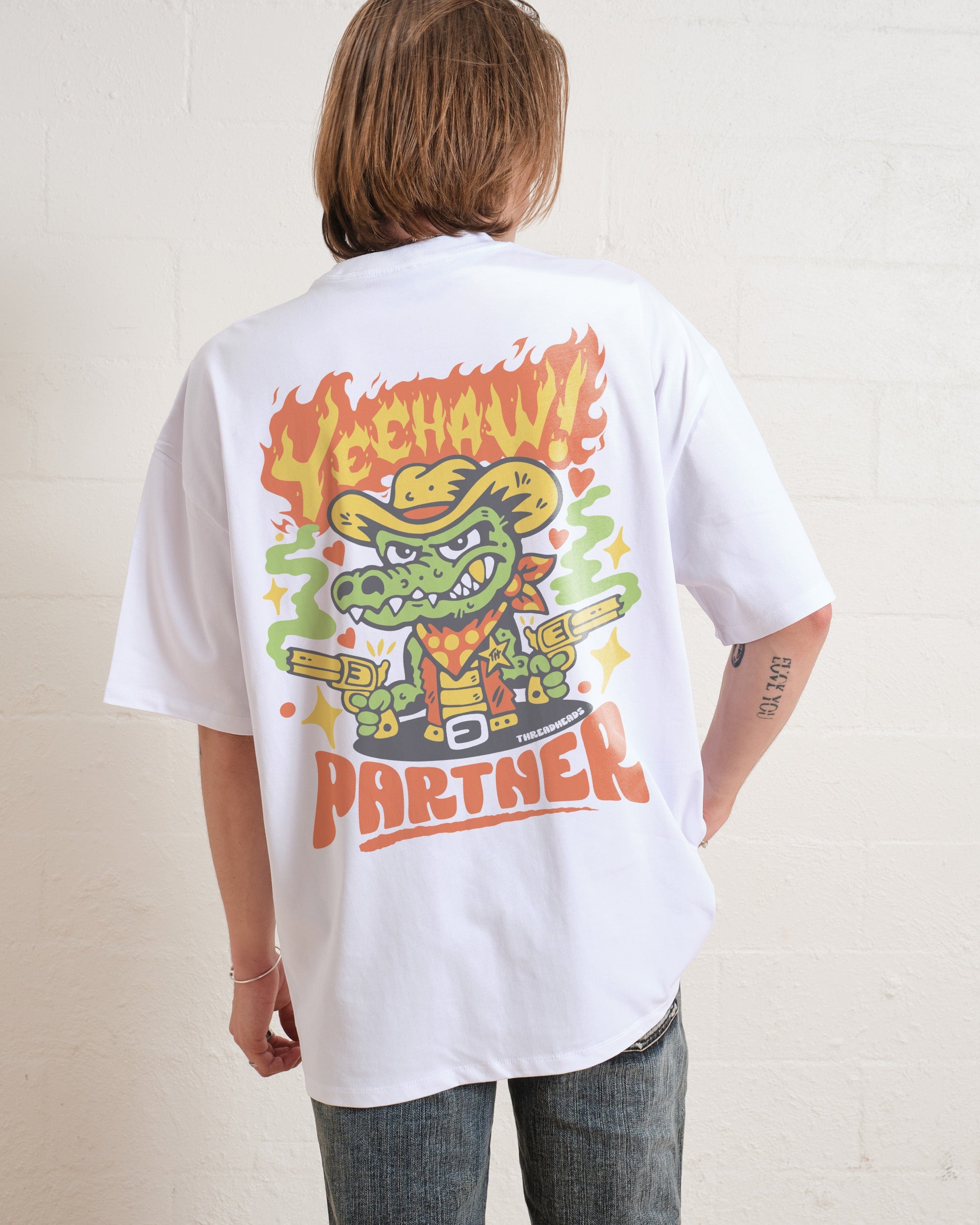 Yee Haw Crocodile Oversized Tee Australia Online White