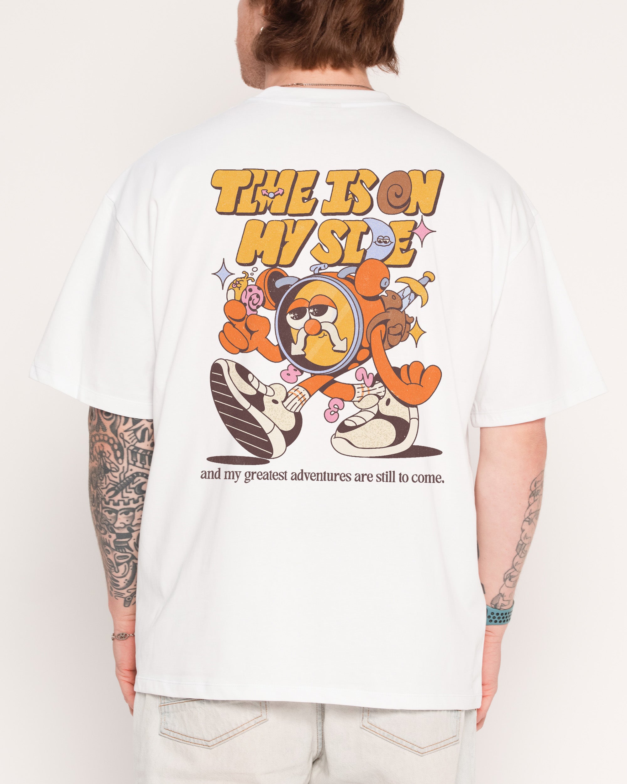 Time is on My Side Front and Back White Oversized Tee
