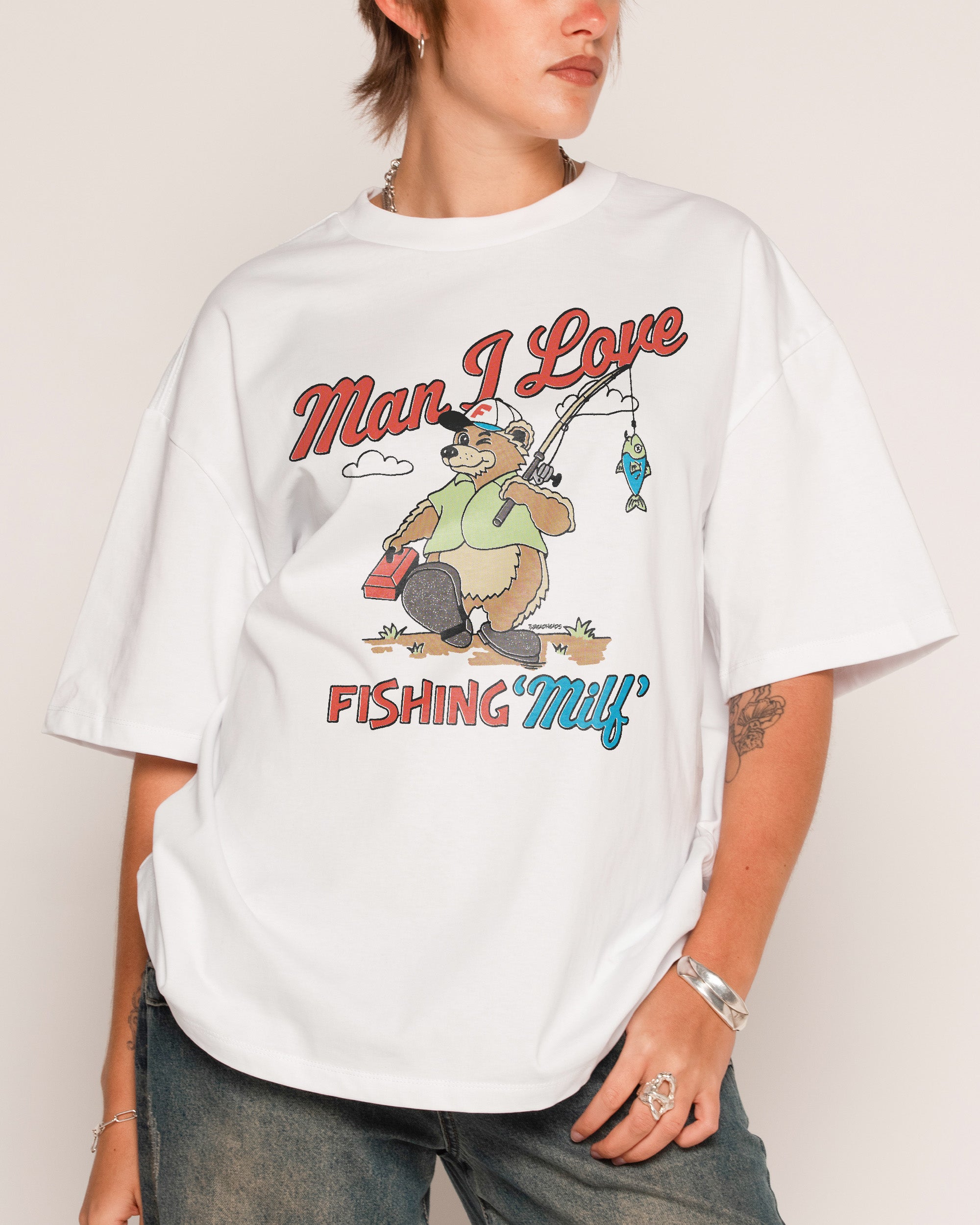 MILF Fishing White Oversized Tee