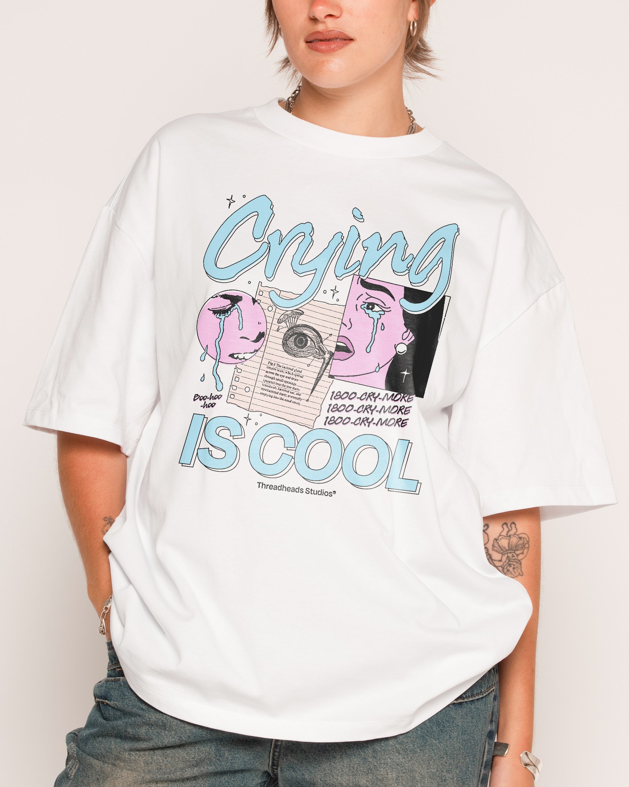 Crying is Cool White Oversized Tee