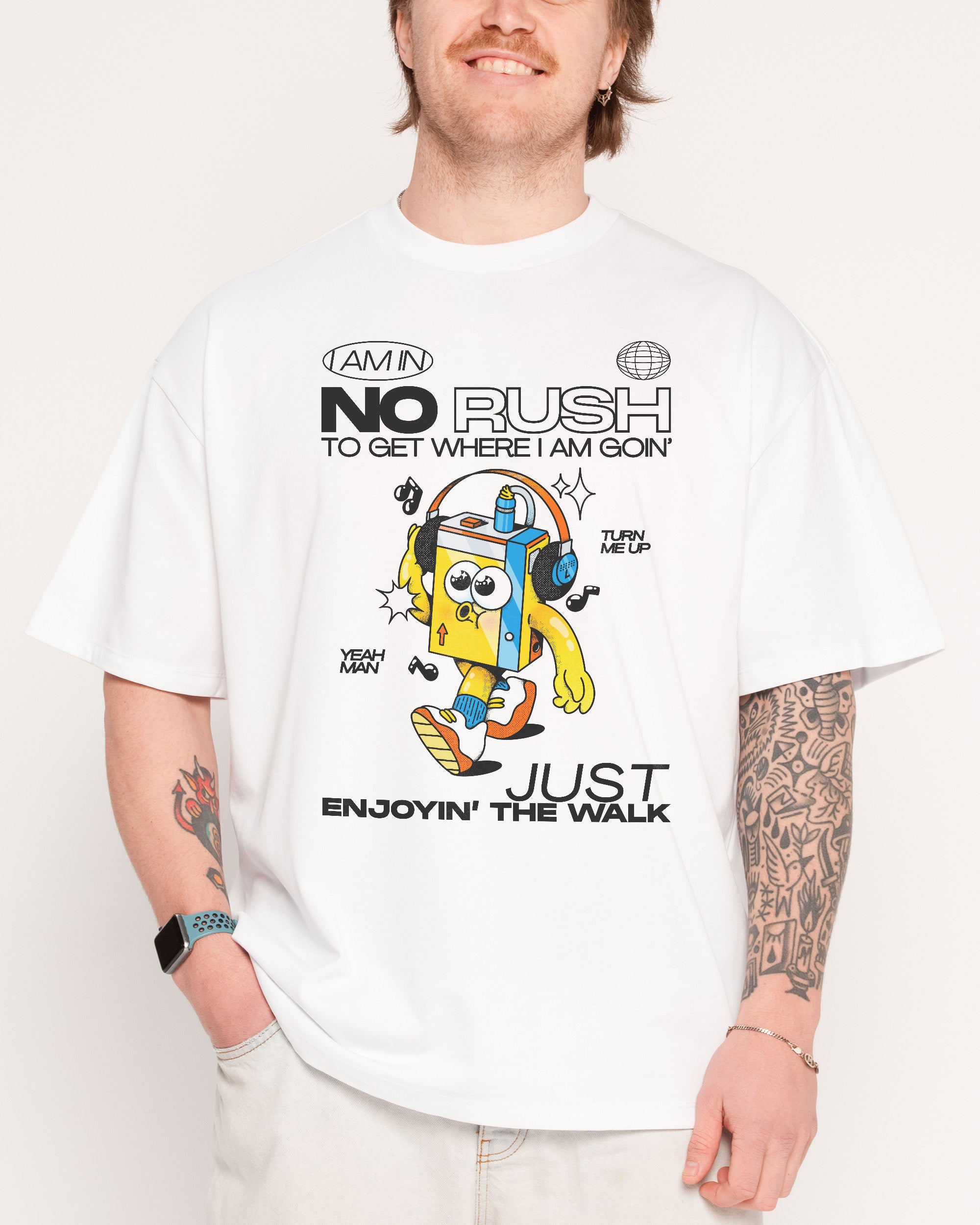 No Rush White Oversized Tee