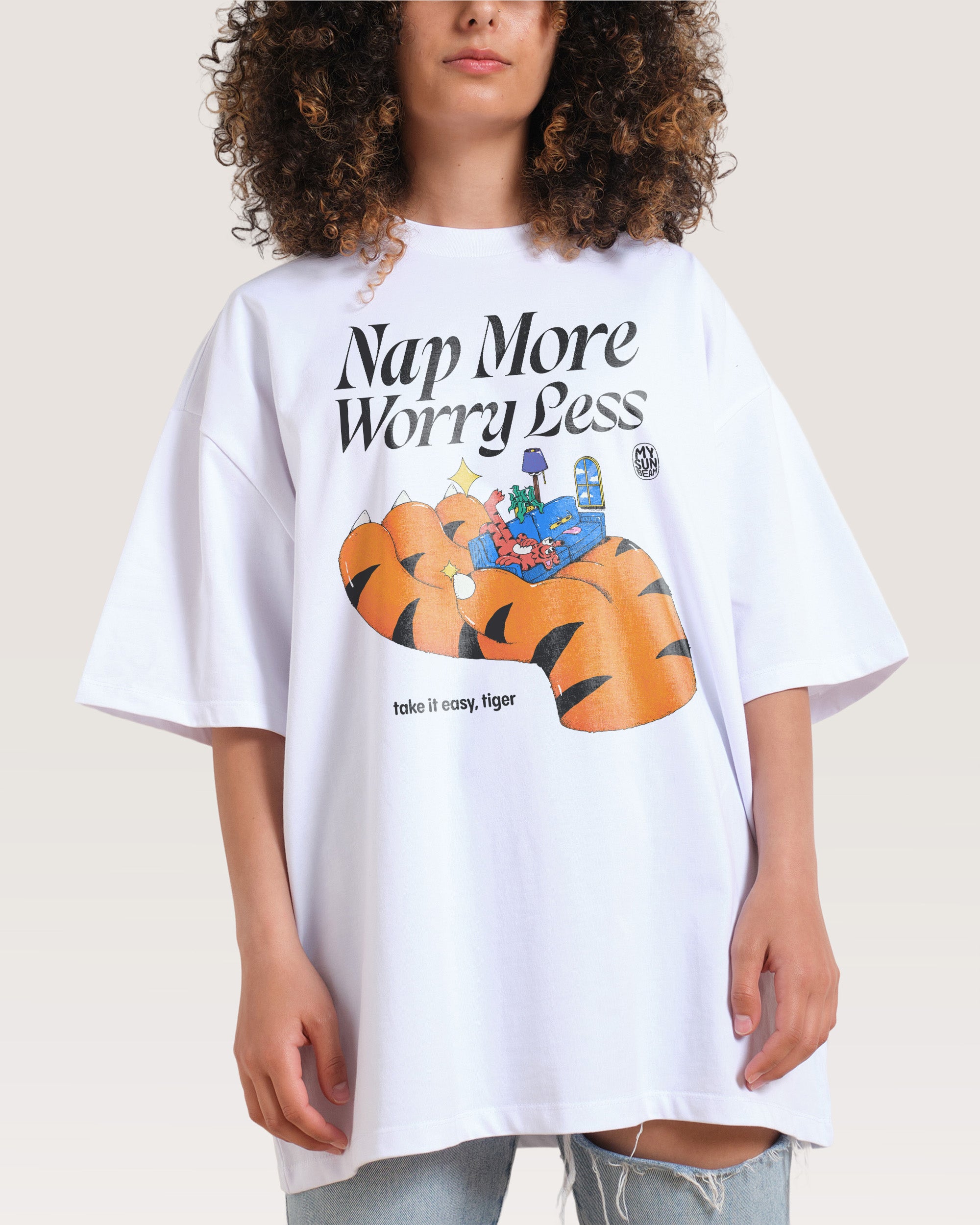 Nap More White Oversized Tee